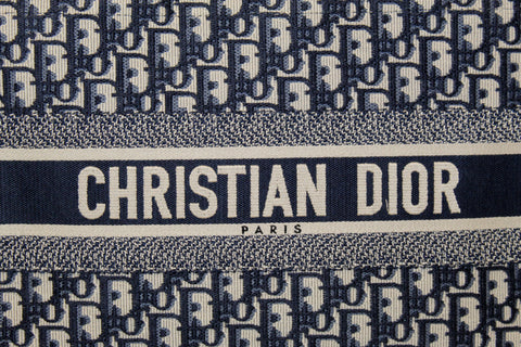 Authentic Christian Dior Ecru and Blue Dior Oblique Embroidery Medium Dior Book Tote