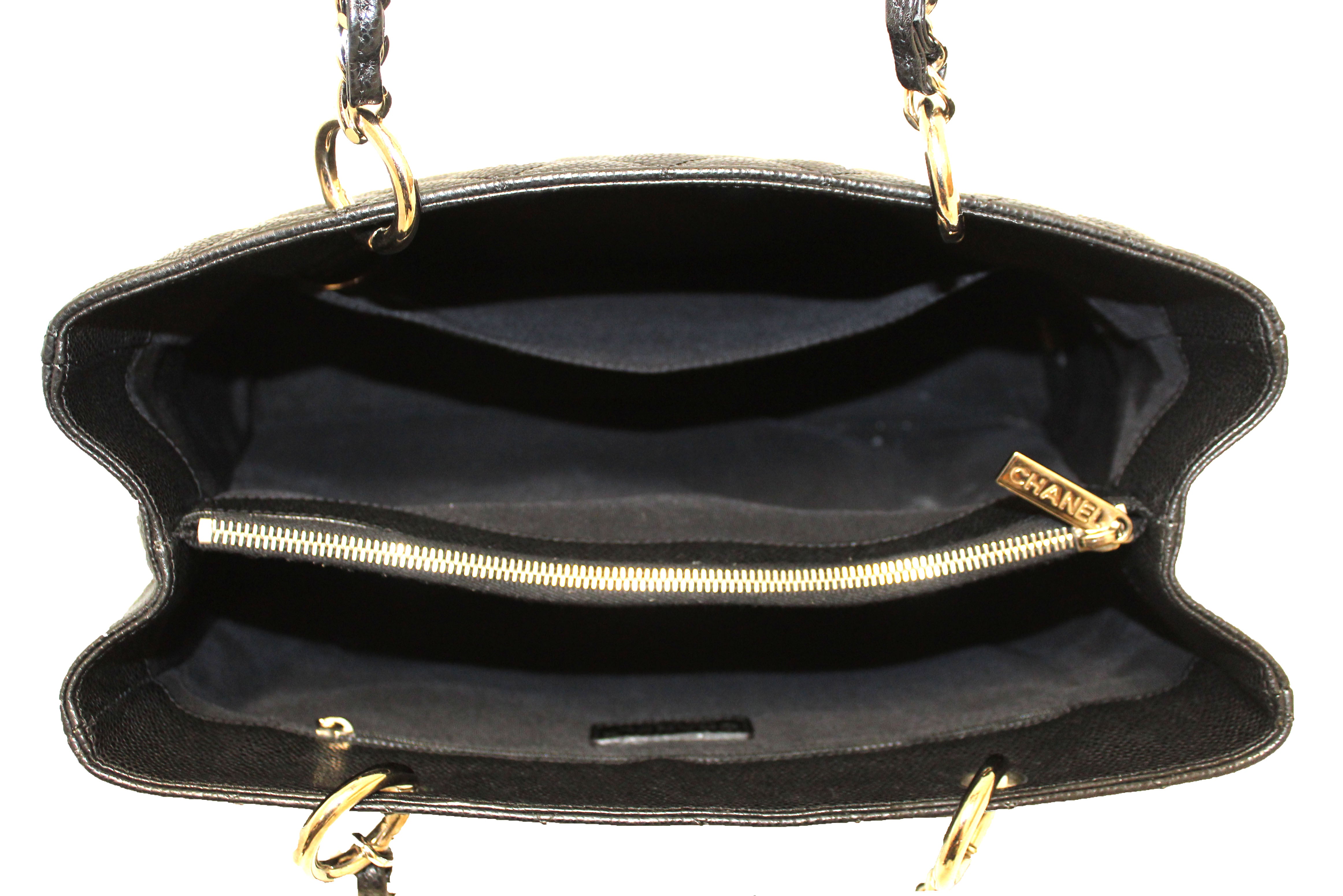 Authentic Chanel Black Quilted Caviar Leather Grand Shopper Tote Shoulder Bag