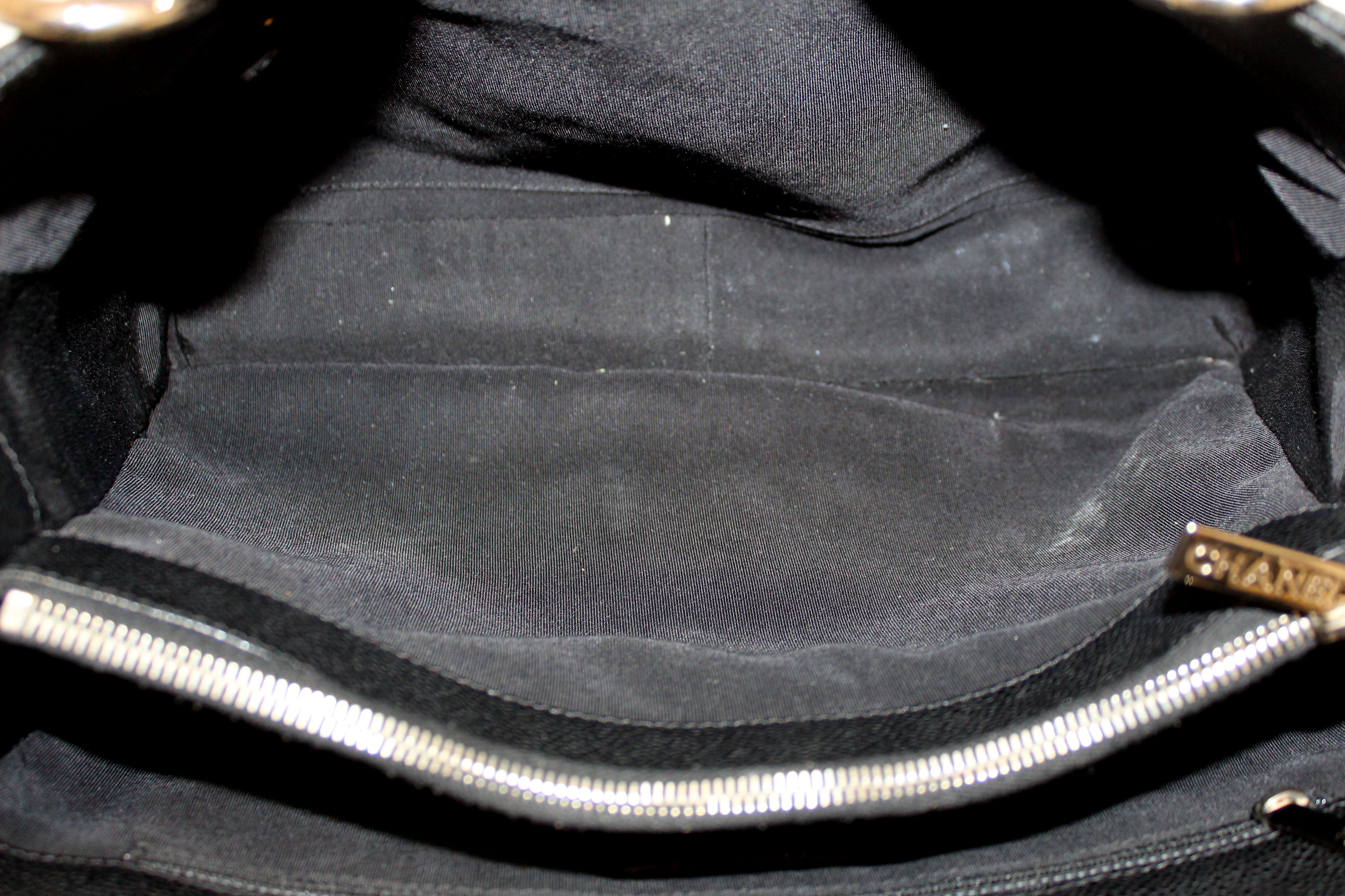 Authentic Chanel Black Quilted Caviar Leather Grand Shopper Tote Shoulder Bag