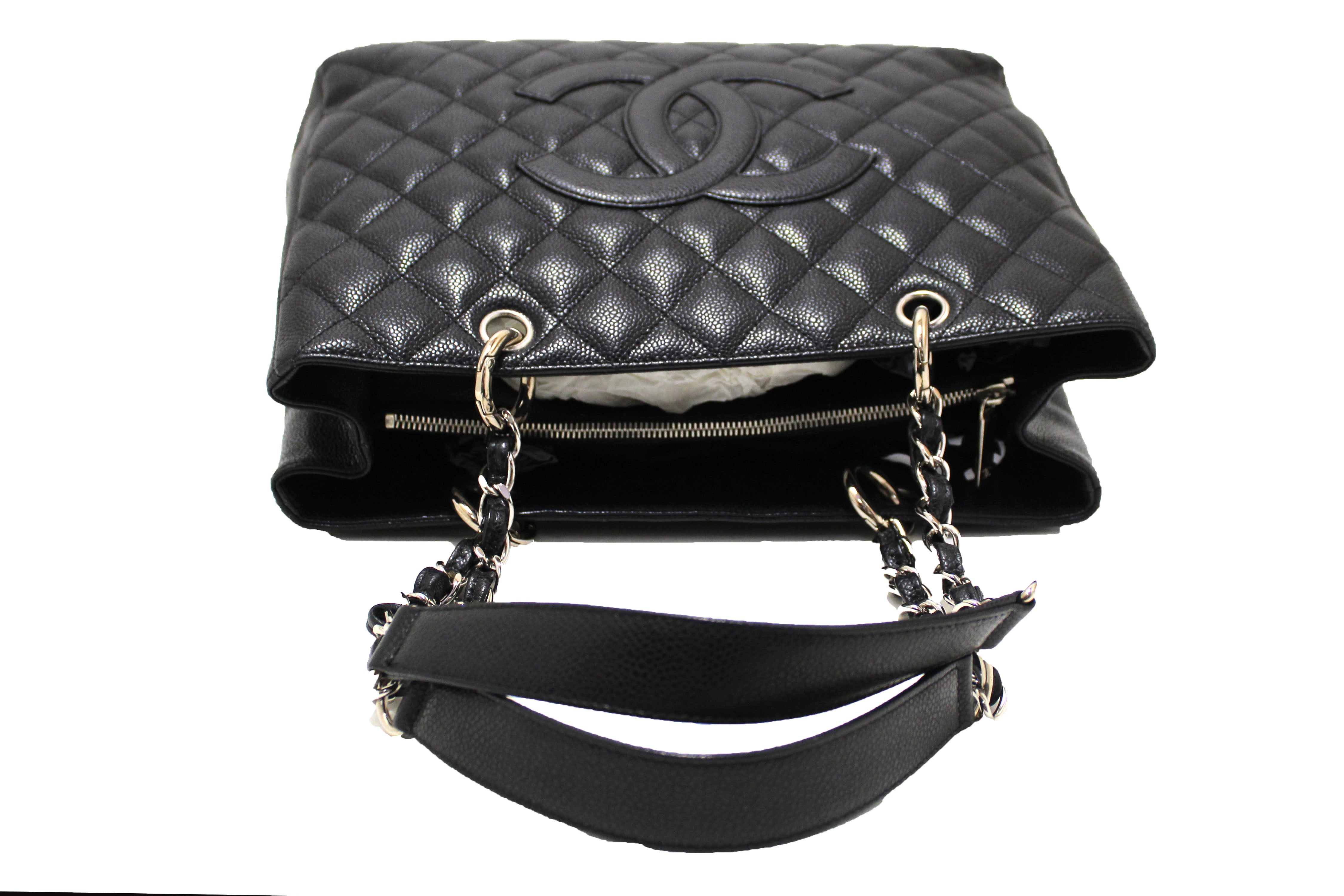 Authentic Chanel Black Quilted Caviar Leather Grand Shopper Tote Shoulder Bag