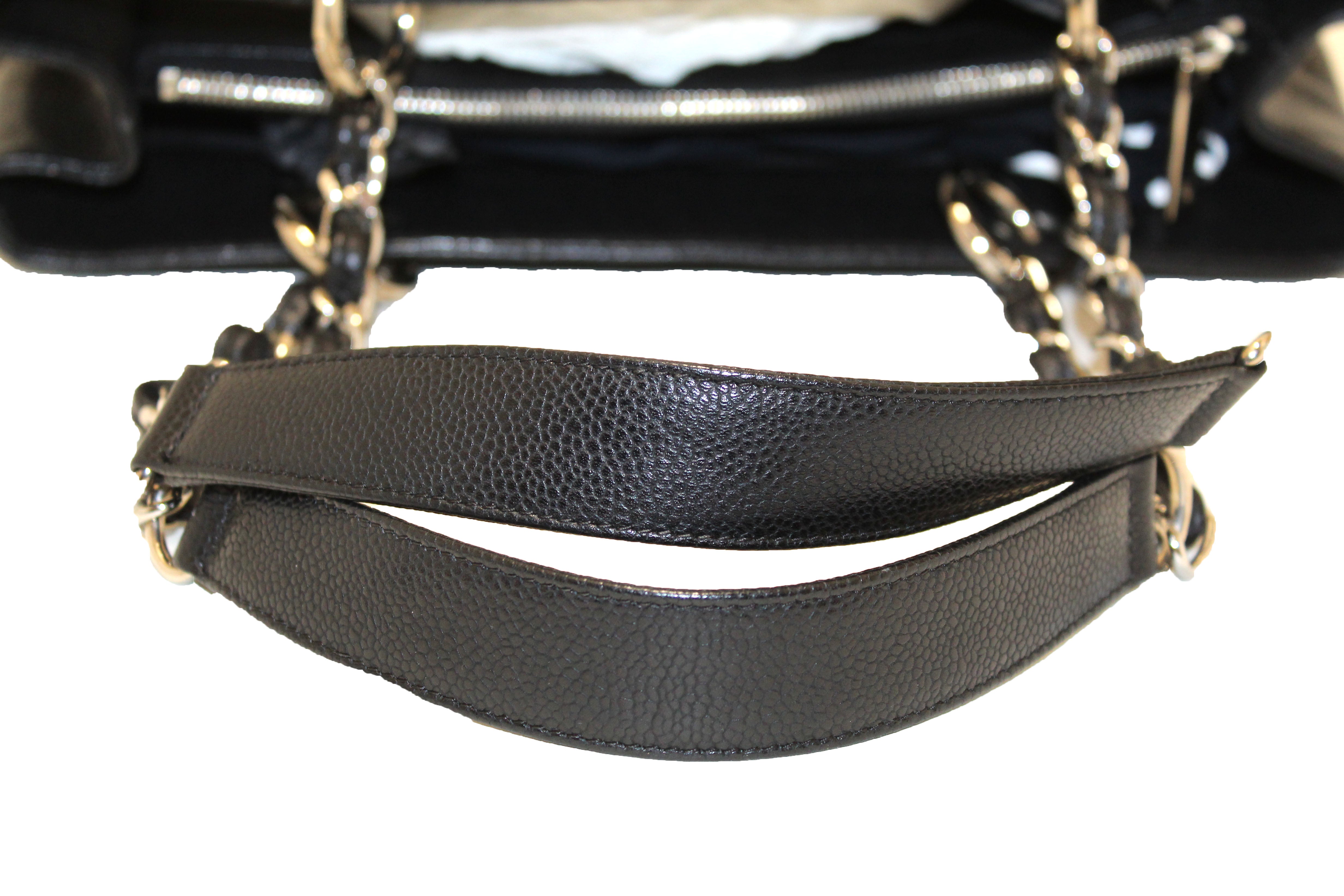 Authentic Chanel Black Quilted Caviar Leather Grand Shopper Tote Shoulder Bag