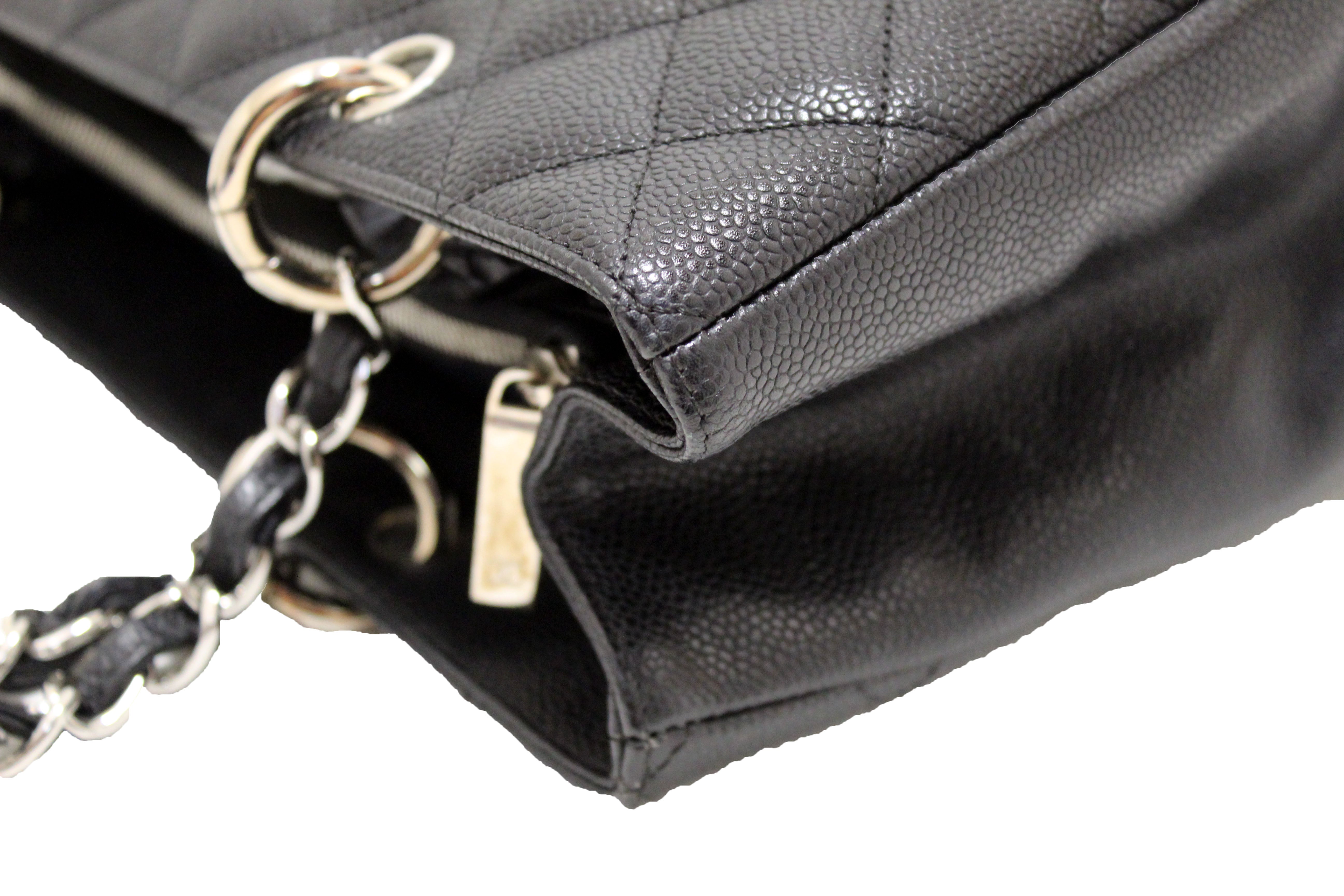 Authentic Chanel Black Quilted Caviar Leather Grand Shopper Tote Shoulder Bag