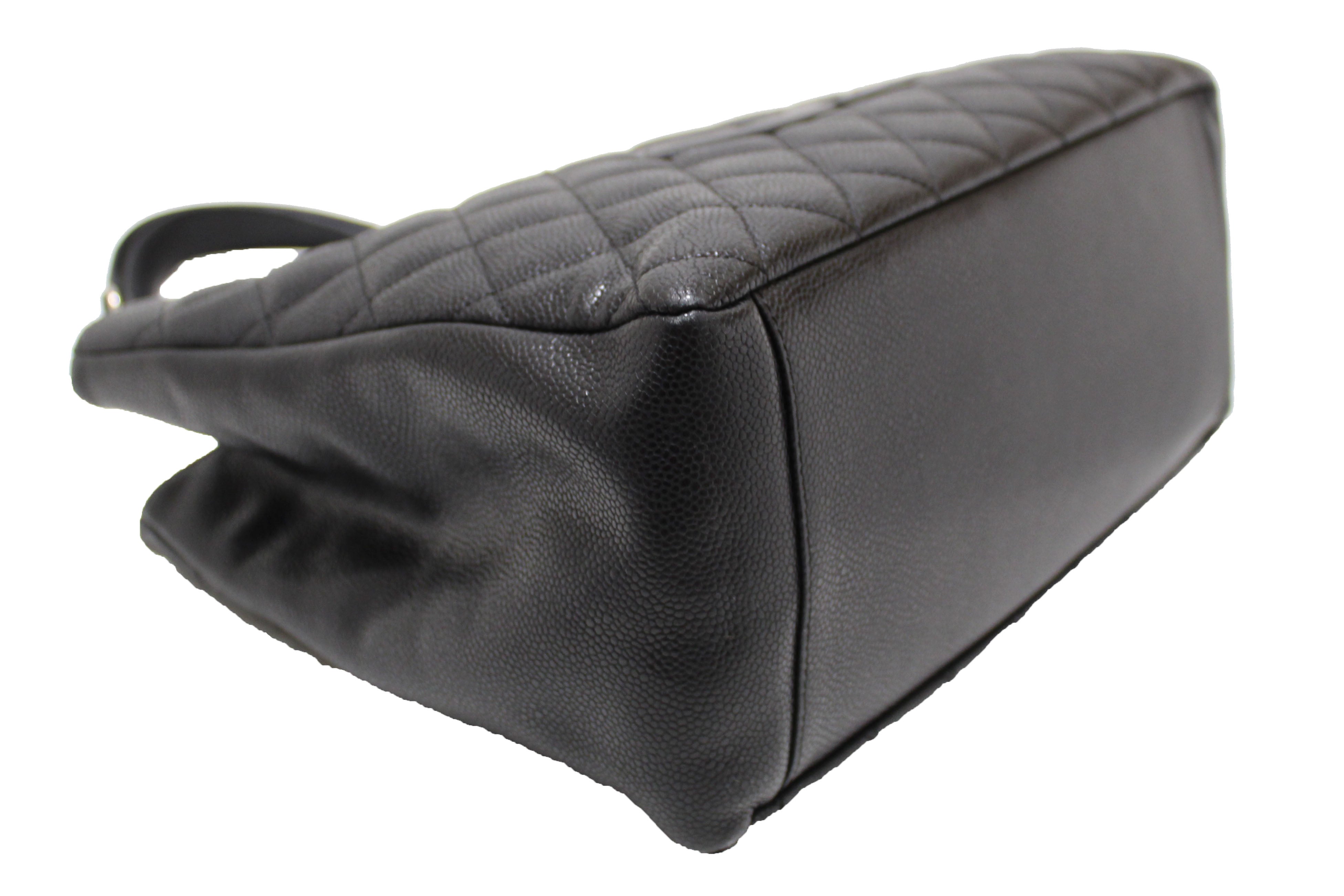 Authentic Chanel Black Quilted Caviar Leather Grand Shopper Tote Shoulder Bag