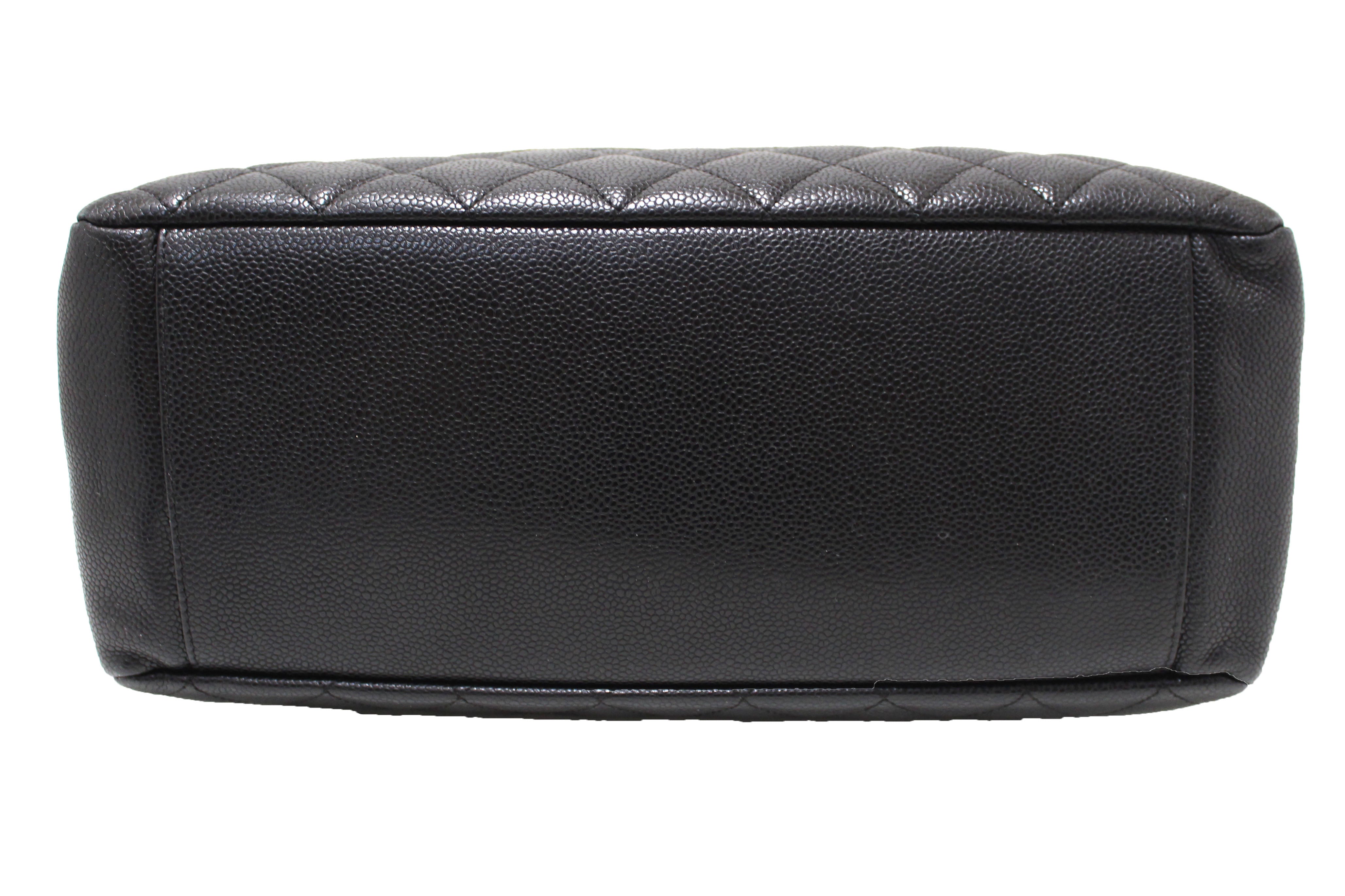 Authentic Chanel Black Quilted Caviar Leather Grand Shopper Tote Shoulder Bag