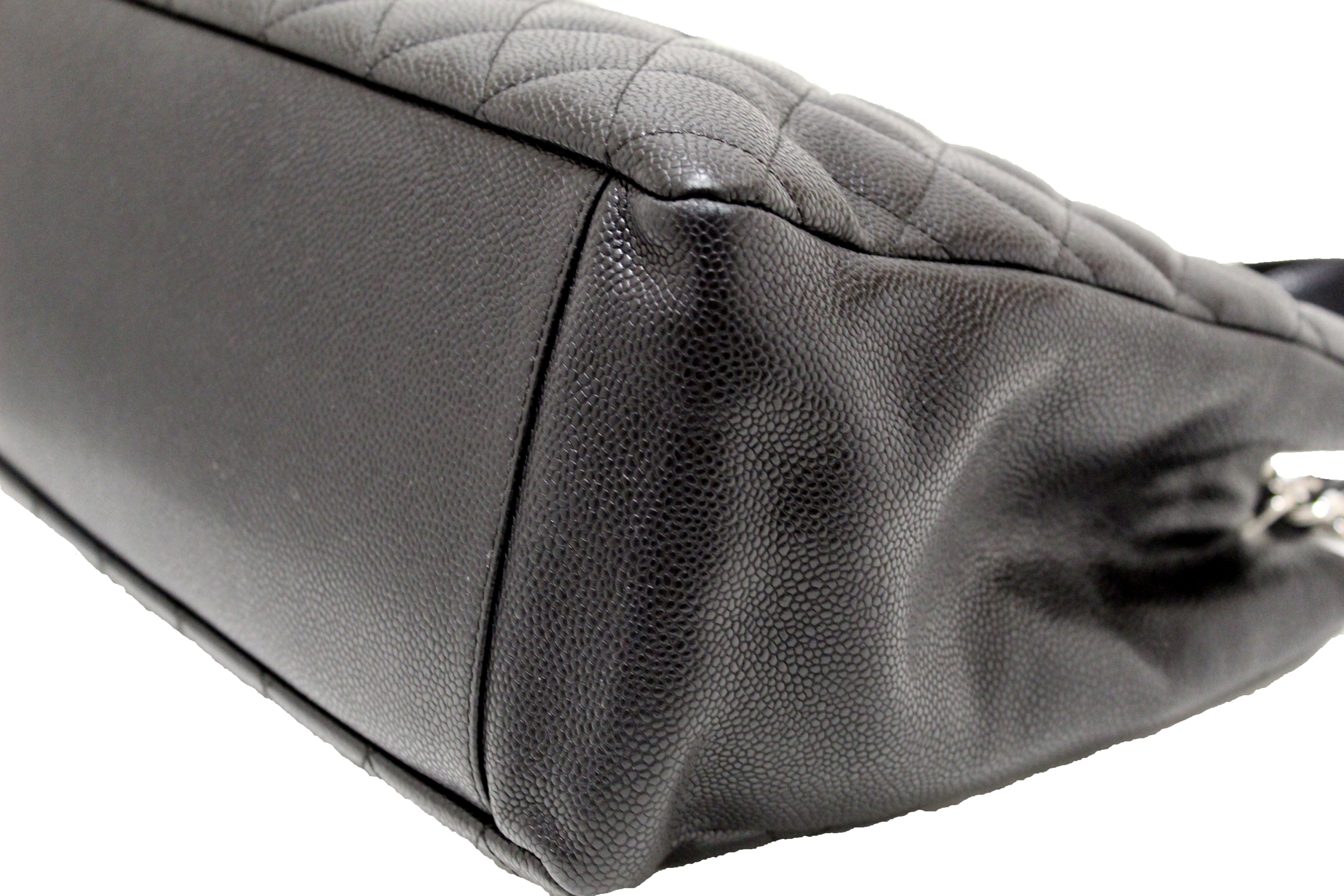 Authentic Chanel Black Quilted Caviar Leather Grand Shopper Tote Shoulder Bag