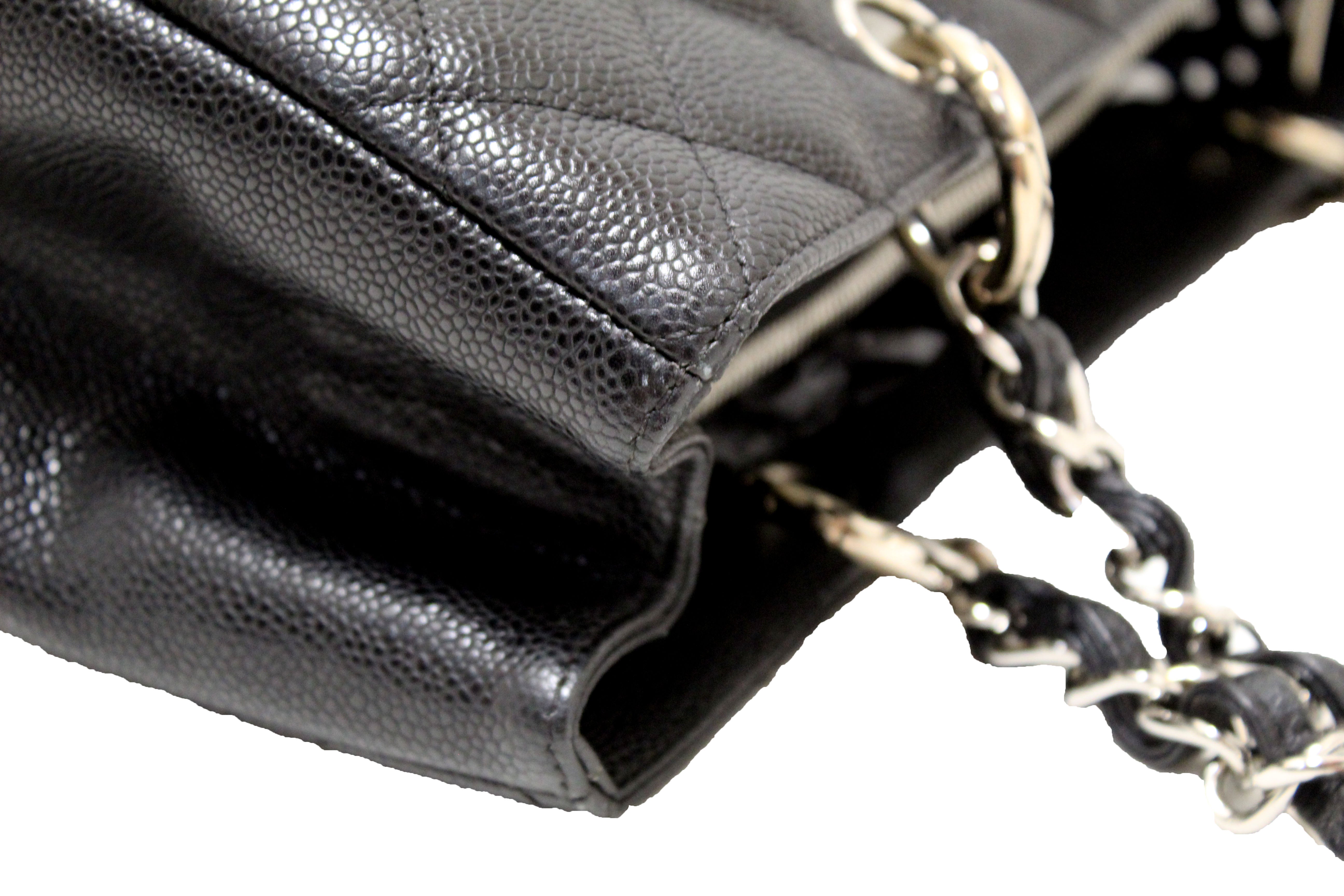 Authentic Chanel Black Quilted Caviar Leather Grand Shopper Tote Shoulder Bag
