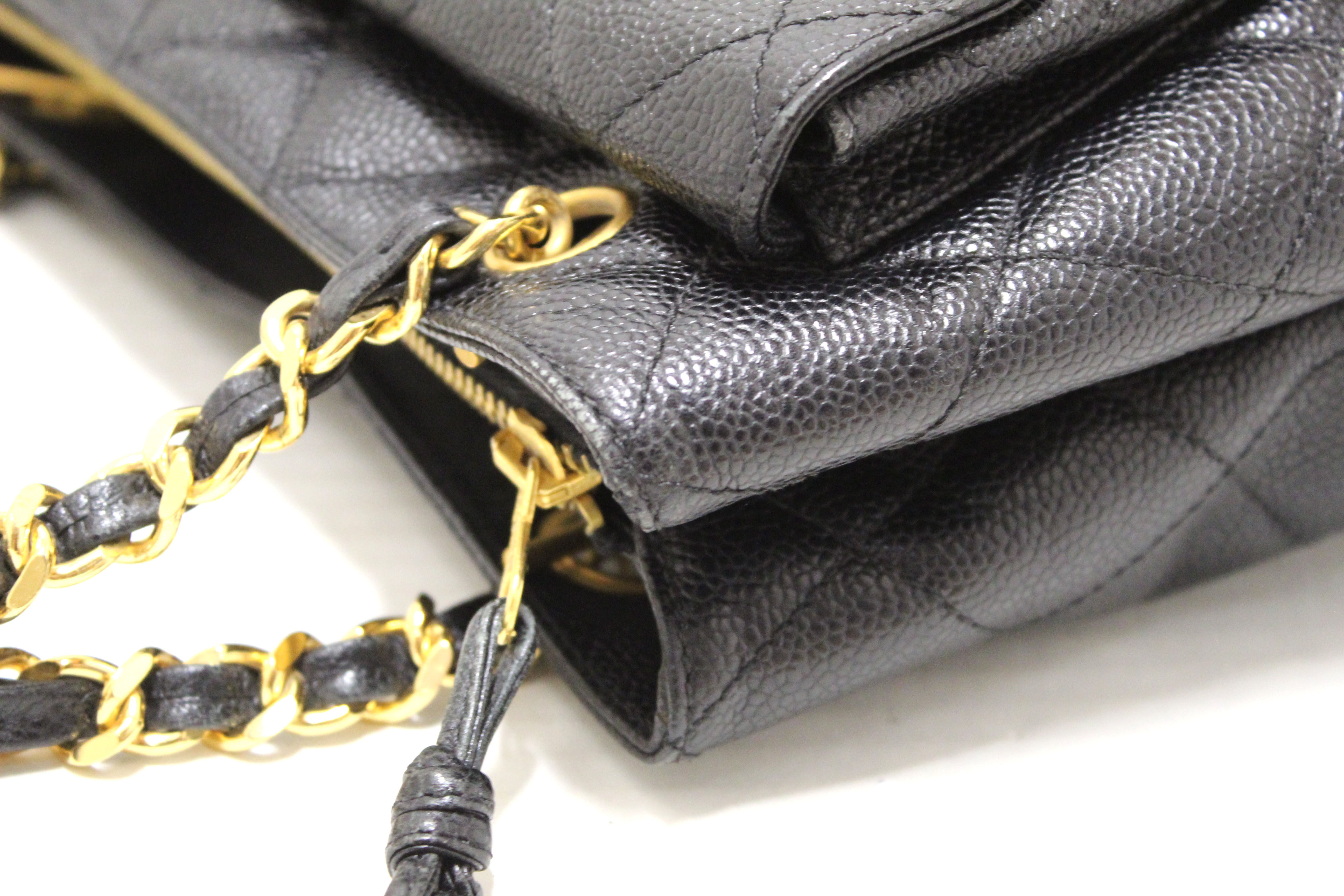 Authentic Chanel Vintage Black Quilted Caviar Shoulder Tote Bag