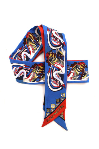 Authentic Louis Vuitton Red Blue Swan Innocence BB Silk Twilly Beanbeau
