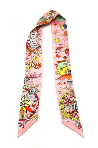 Authentic Hermes Silk La Folle Parade Rose Malabar Twilly Scarf
