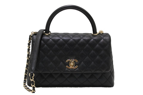 Authentic Chanel Black Quilted Caviar Leather Small CoCo Handle Flap Bag