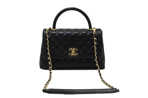 Authentic Chanel Black Quilted Caviar Leather Small CoCo Handle Flap Bag