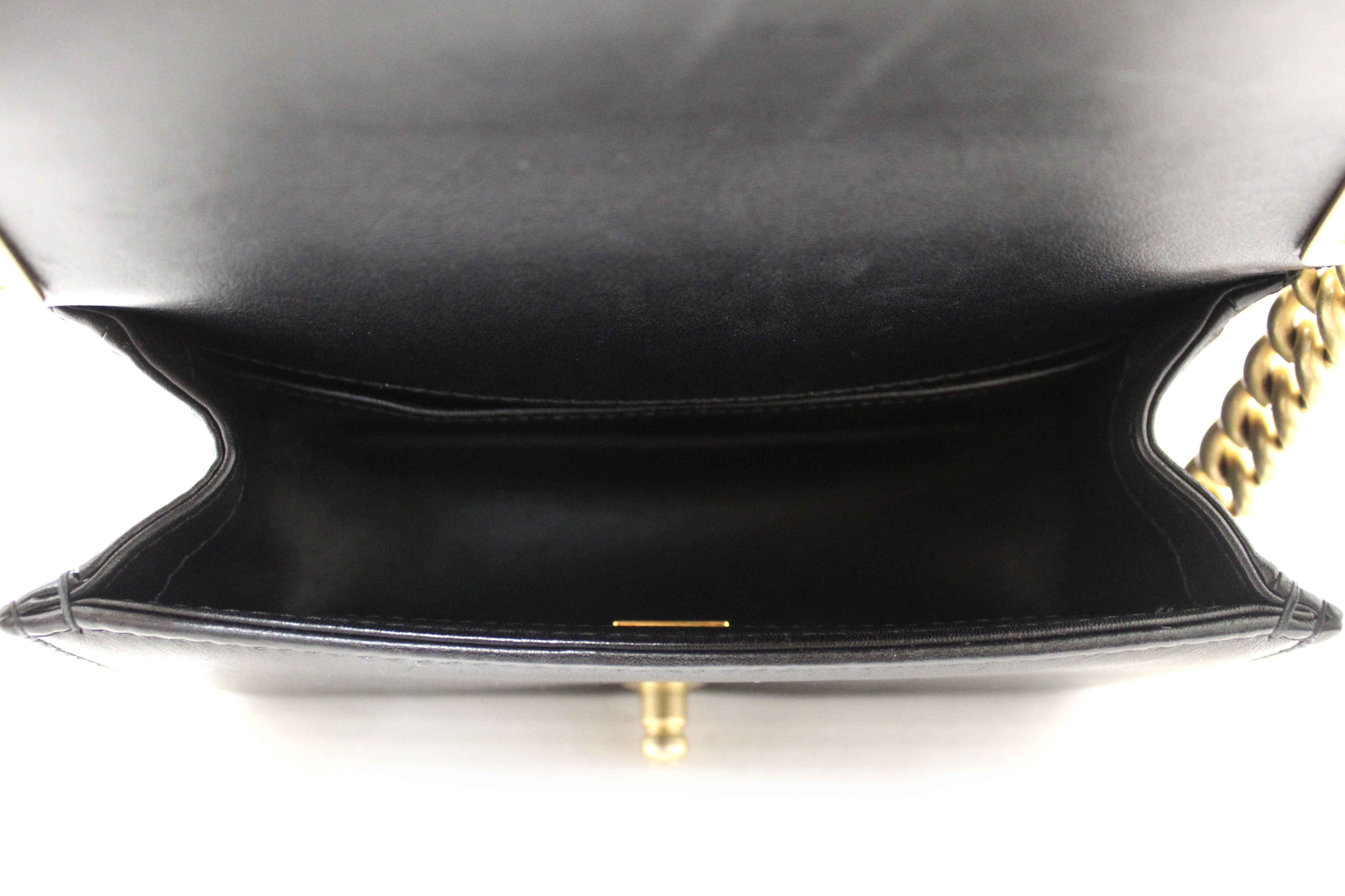 Authentic Chanel Black Calfskin Leather Boy Chanel Flap Bag with Handle