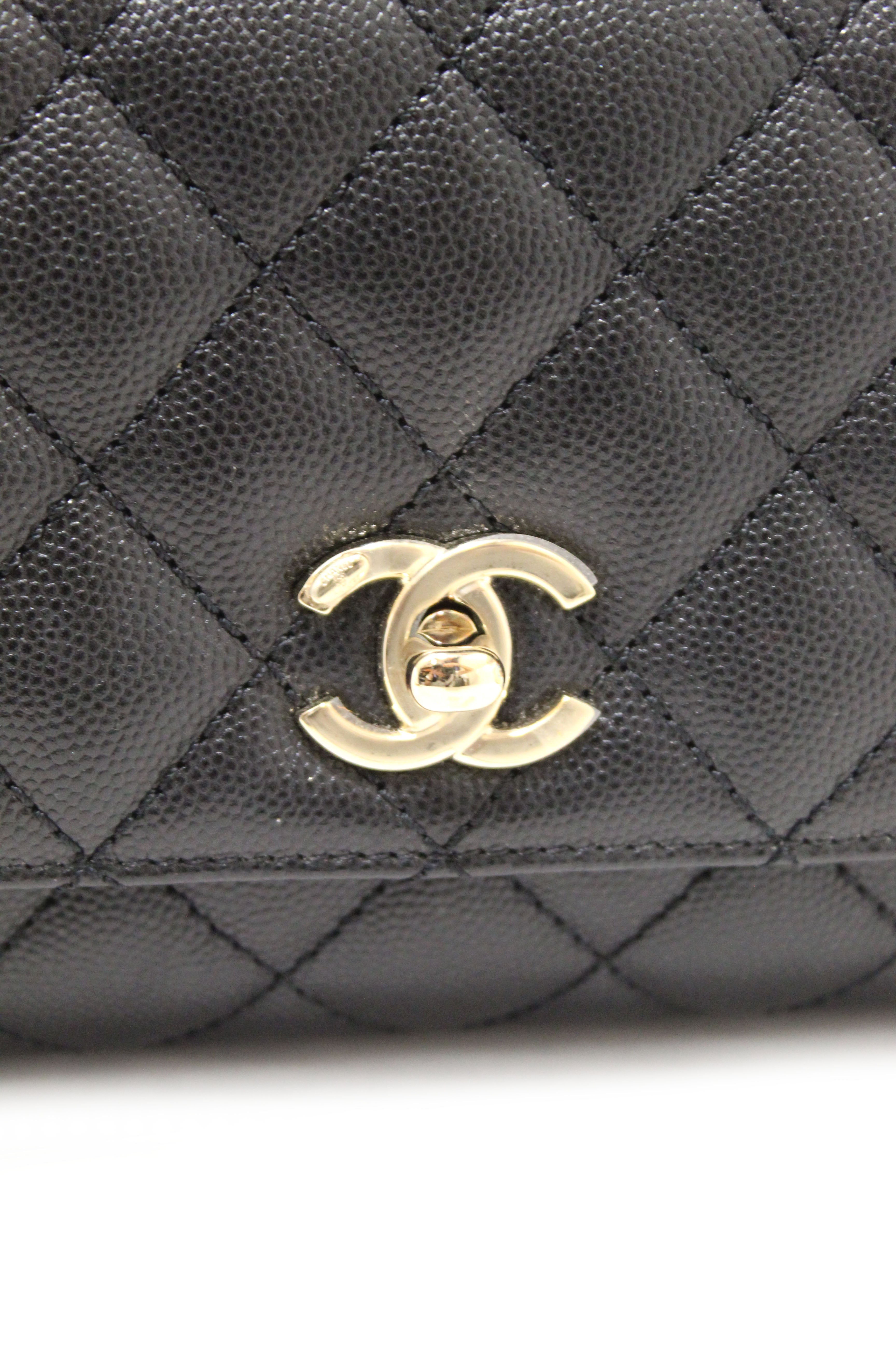 Authentic Chanel Black Quilted Caviar Leather Mini Coco Handle Flap Bag