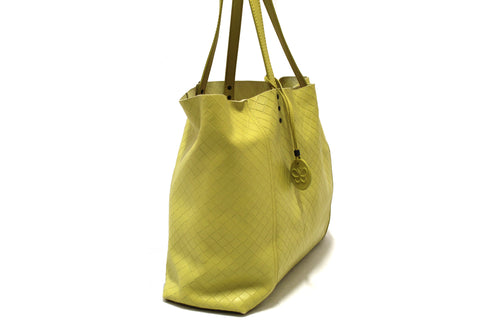 Authentic Bottega Veneta Intrecciato Embossed Green Leather Tote