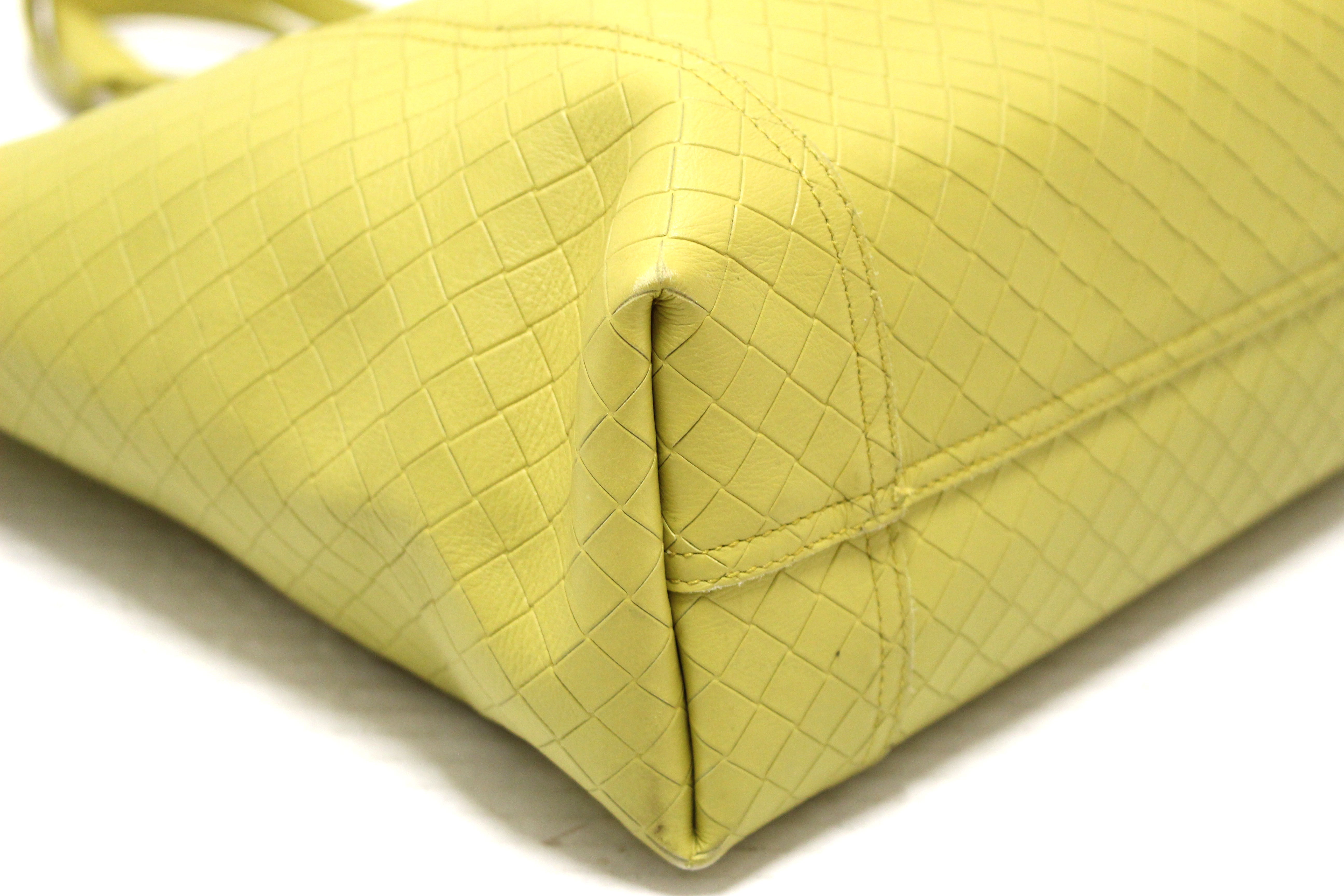 Authentic Bottega Veneta Intrecciato Embossed Green Leather Tote