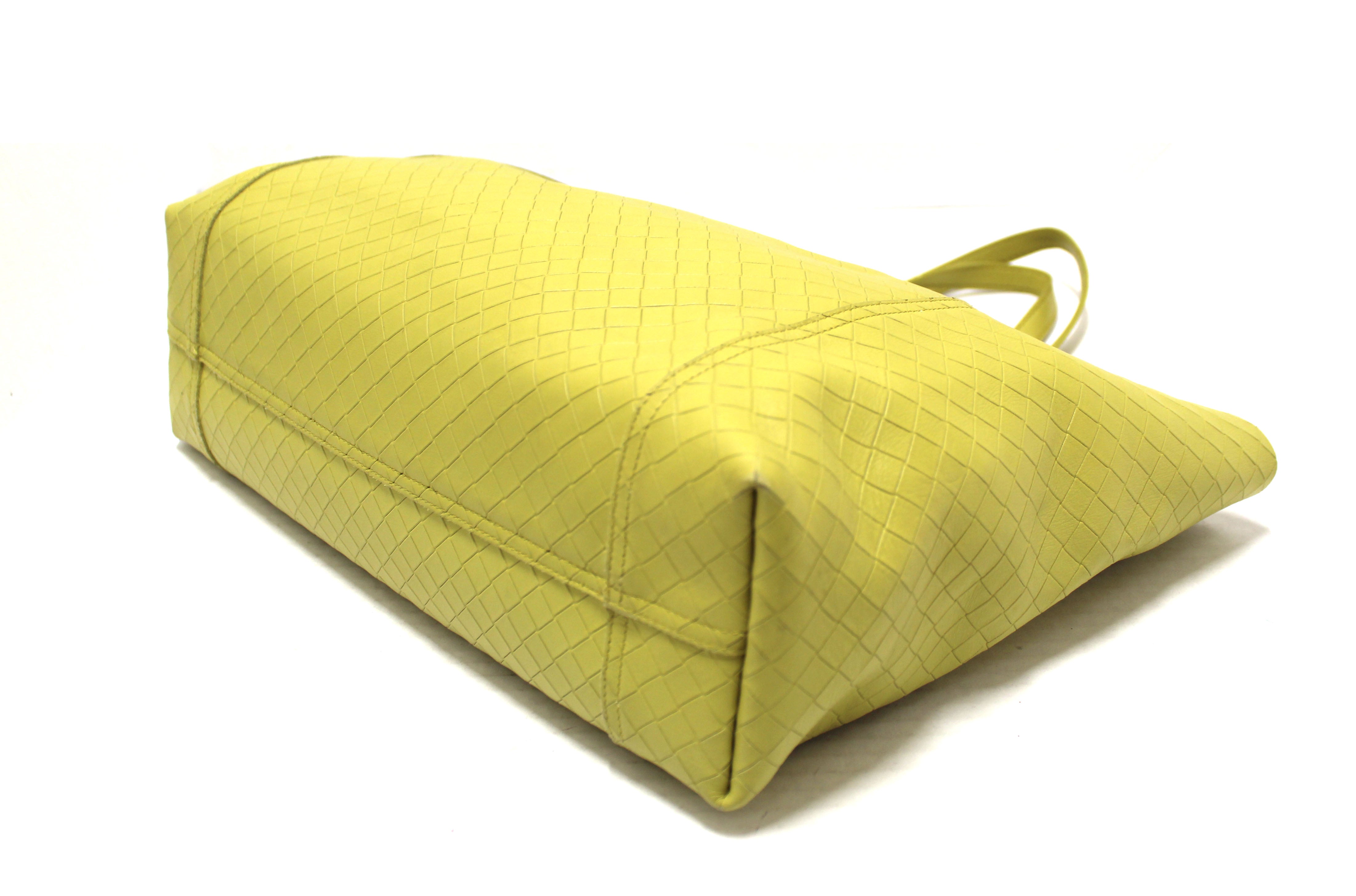 Authentic Bottega Veneta Intrecciato Embossed Green Leather Tote