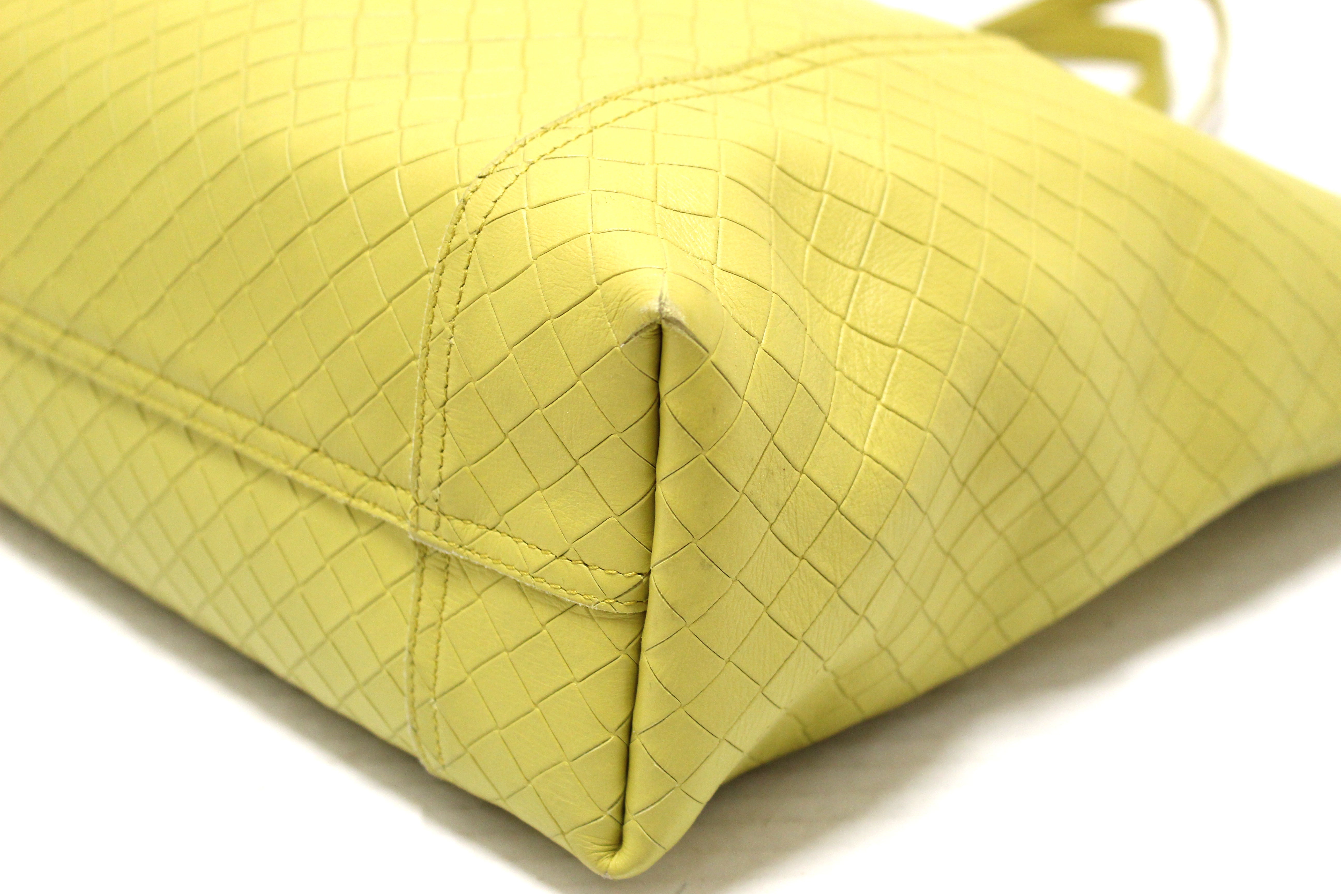 Authentic Bottega Veneta Intrecciato Embossed Green Leather Tote