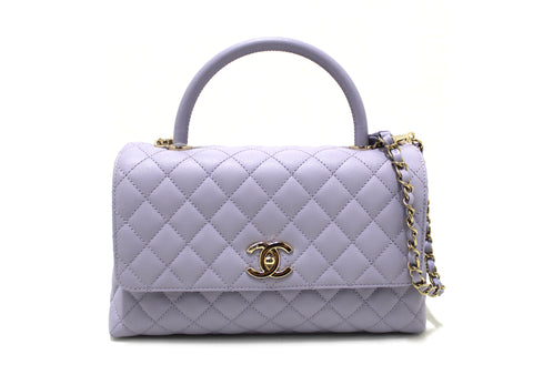 Authentic Chanel Light Purple Quilted Caviar Leather Medium CoCo Handle Flap Bag