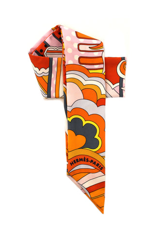 Authentic Hermes Orange Rose Silk Faubourg Rainbow Twilly Bandeau Scarf