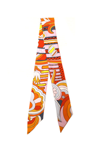 Authentic Hermes Orange Rose Silk Faubourg Rainbow Twilly Bandeau Scarf