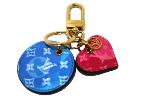 Authentic Louis Vuitton Blue/Pink Vernis Leather Valentine Heart Bag Charm Key Ring