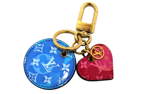 Authentic Louis Vuitton Blue/Pink Vernis Leather Valentine Heart Bag Charm Key Ring