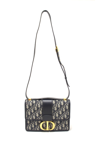 Christian Dior Ecru and Blue Dior Oblique Embroidery Montaigne 30 Shoulder Crossbody Bag