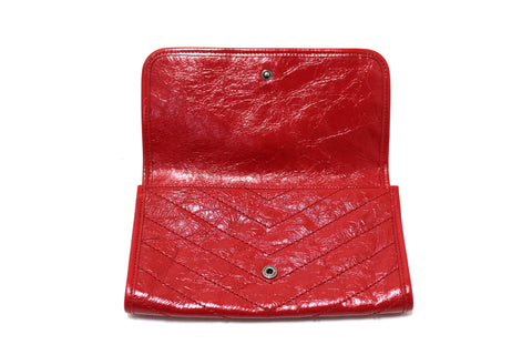 Authentic Saint Laurent Red Crinkled Calfskin Matelasse Niki Long Wallet