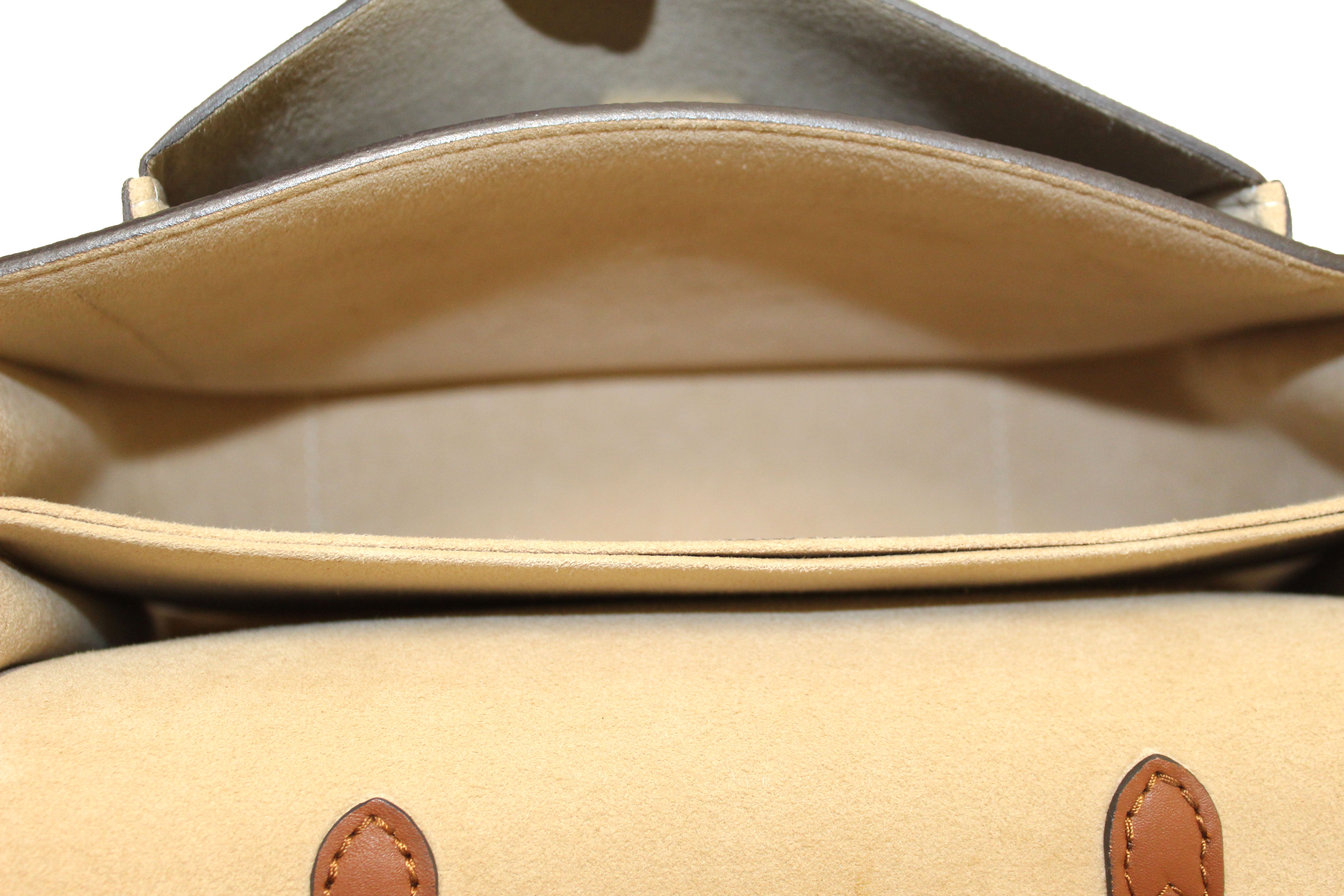 Authentic Louis Vuitton Classic Monogram Canvas with Creme Leather Vaugirard Bag