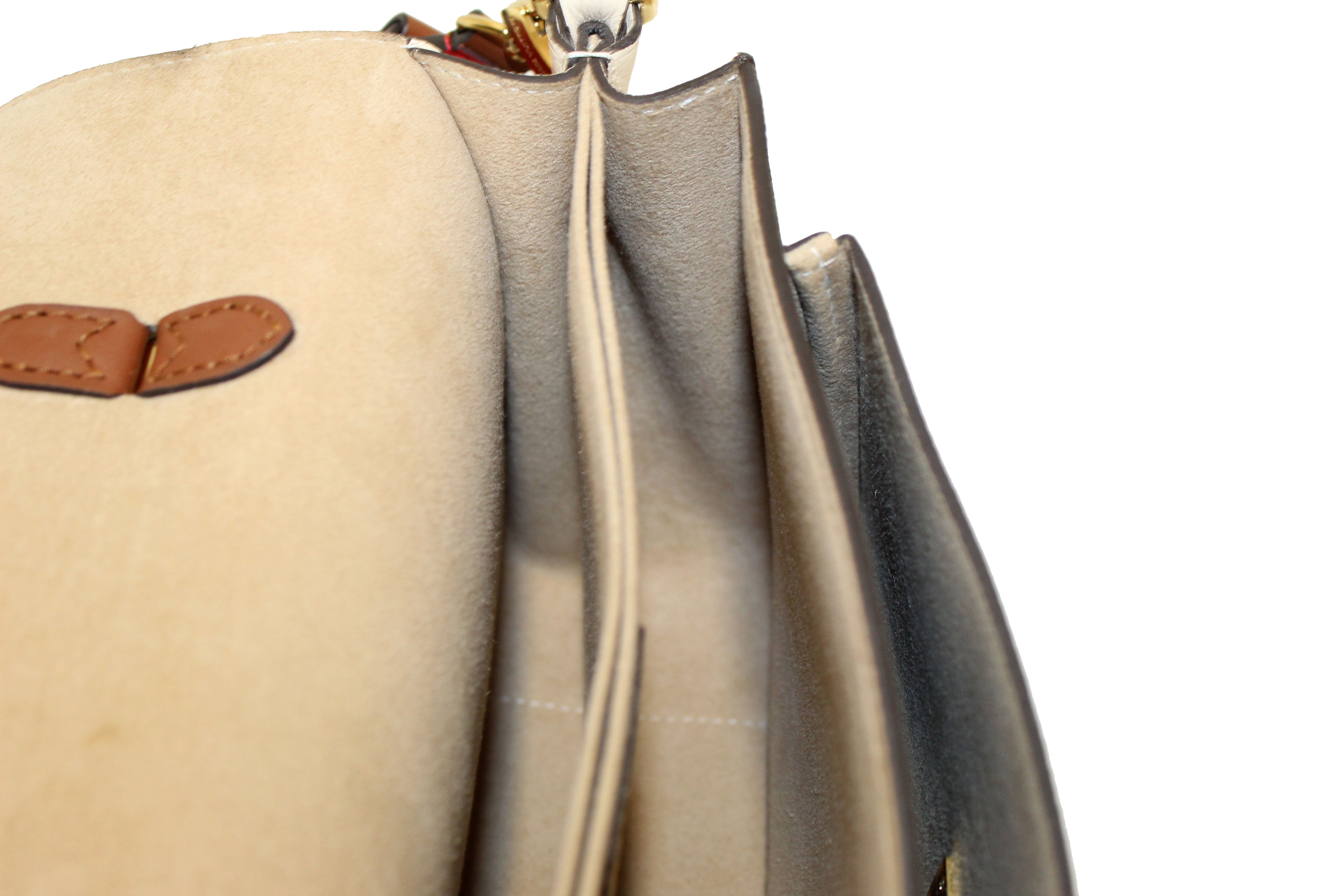 Authentic Louis Vuitton Classic Monogram Canvas with Creme Leather Vaugirard Bag