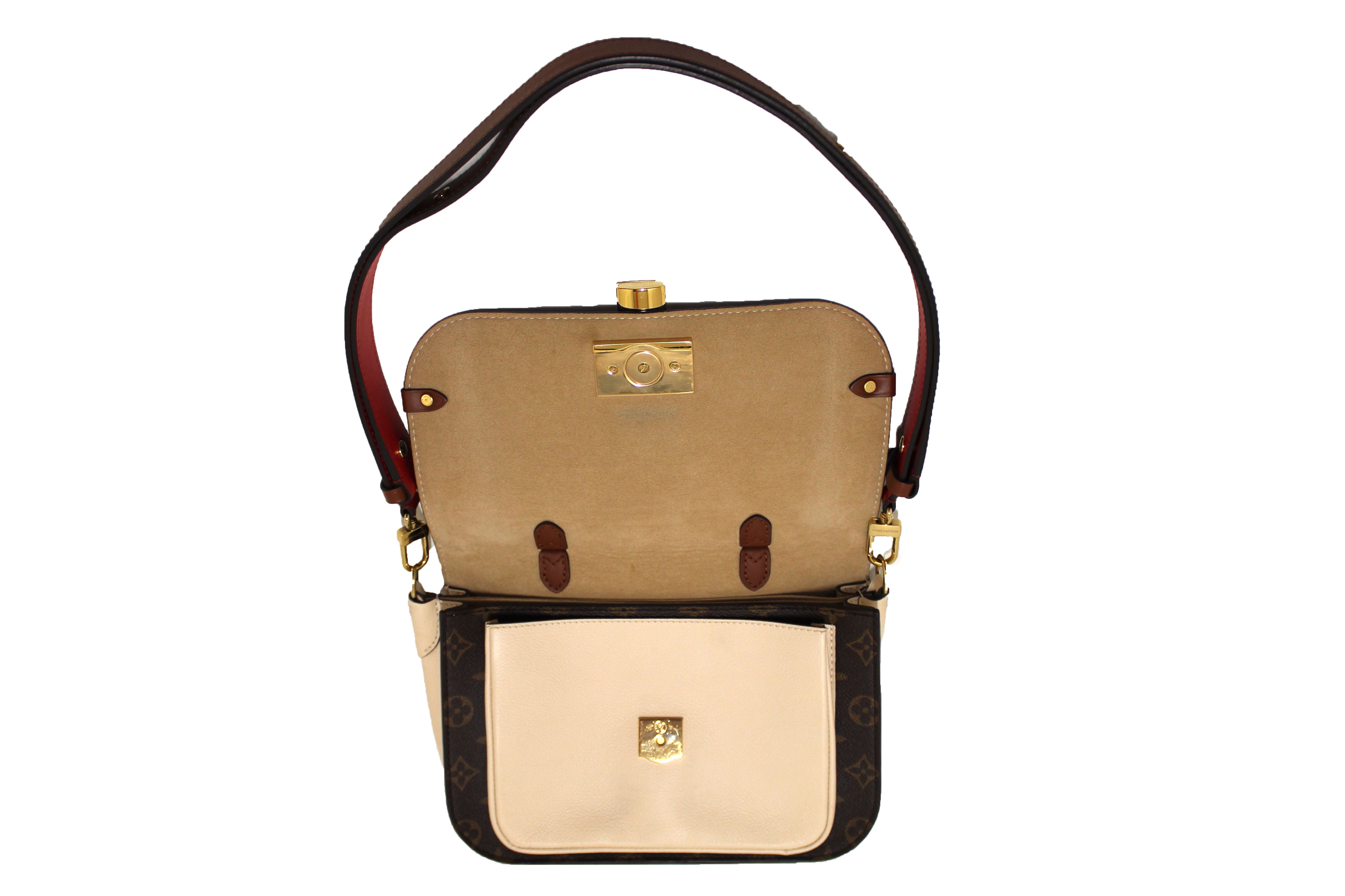 Authentic Louis Vuitton Classic Monogram Canvas with Creme Leather Vaugirard Bag