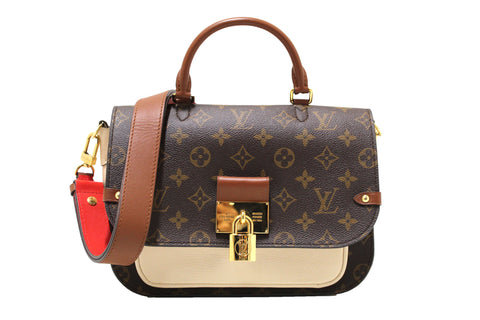 Authentic Louis Vuitton Classic Monogram Canvas with Creme Leather Vaugirard Bag