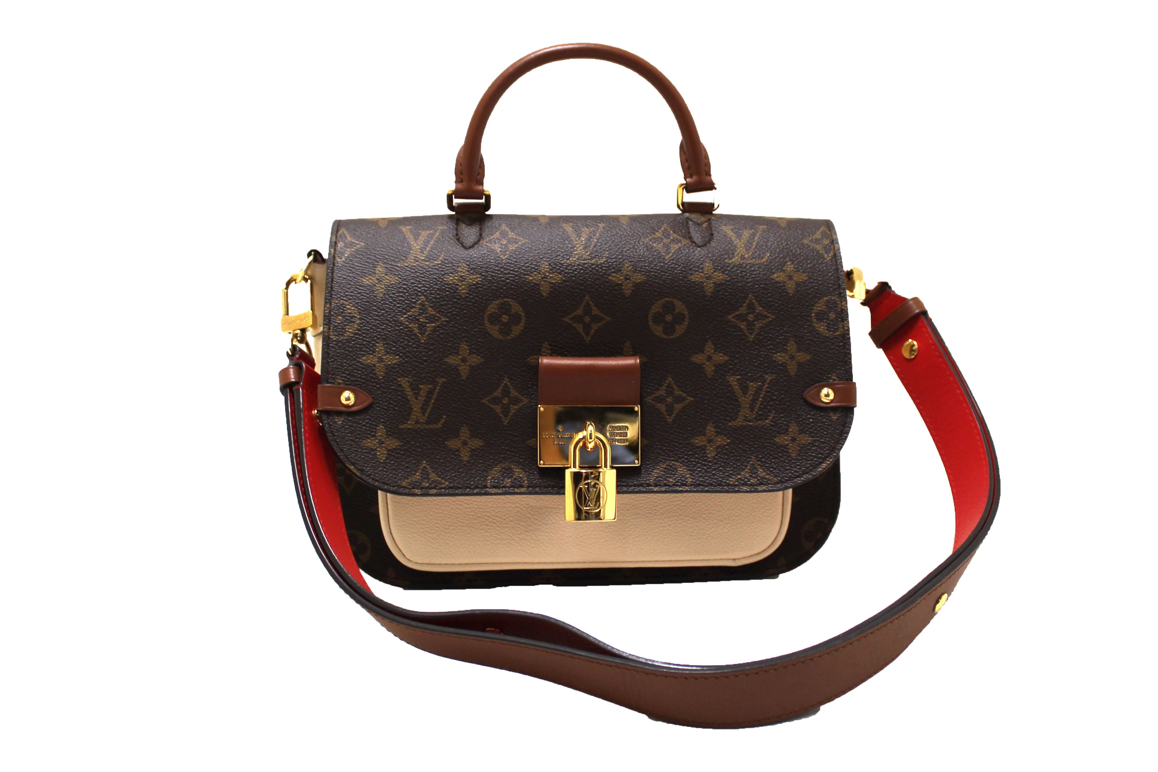 Authentic Louis Vuitton Classic Monogram Canvas with Creme Leather Vaugirard Bag