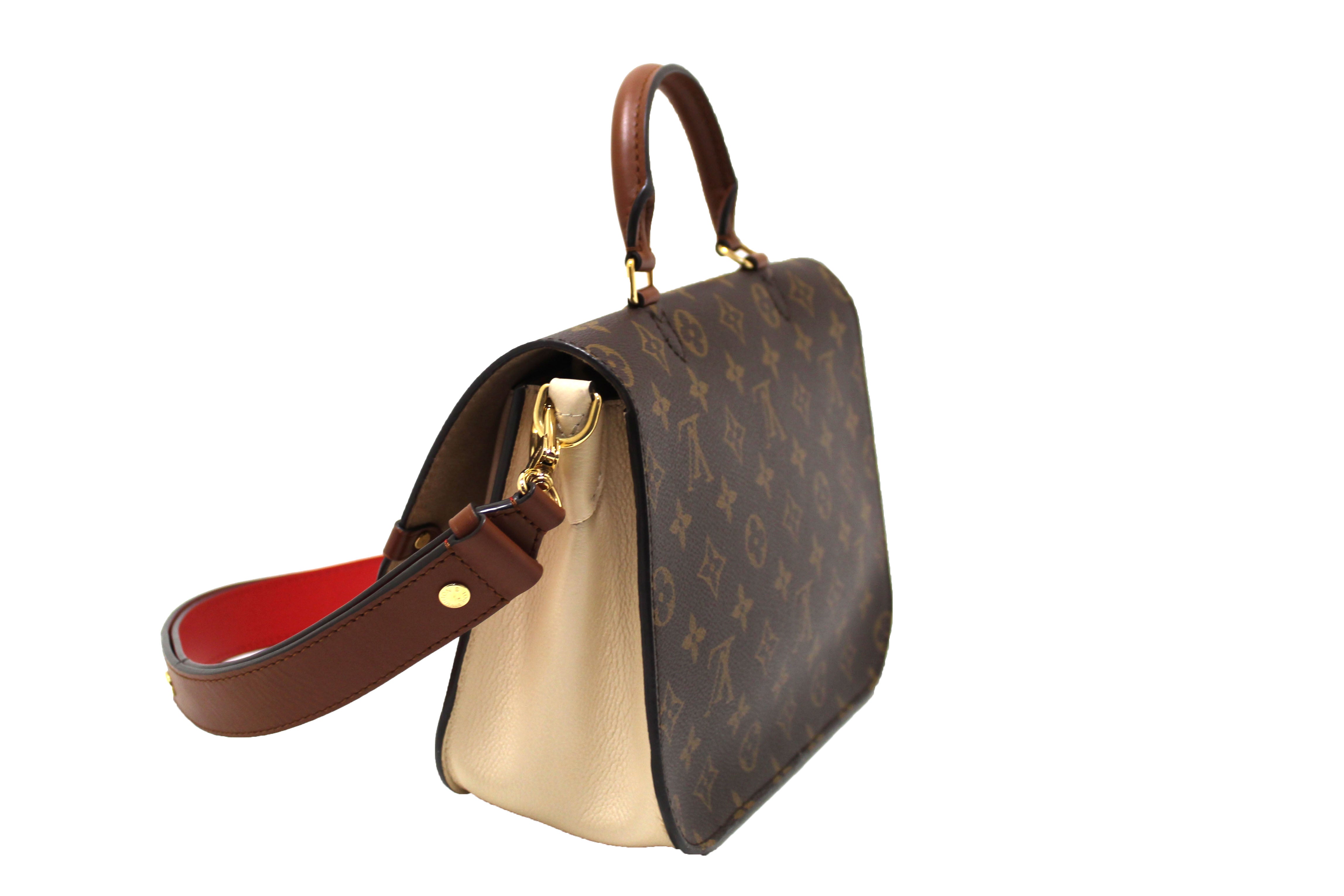 Authentic Louis Vuitton Classic Monogram Canvas with Creme Leather Vaugirard Bag