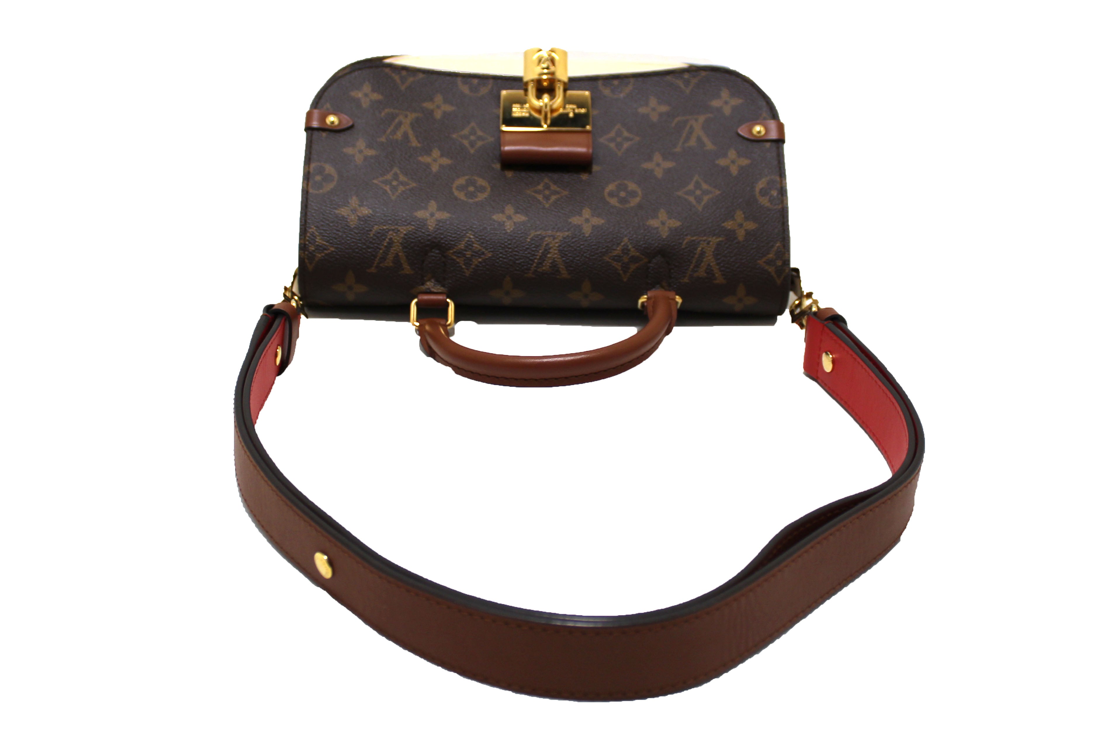 Authentic Louis Vuitton Classic Monogram Canvas with Creme Leather Vaugirard Bag