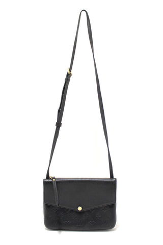 Authentic Louis Vuitton Black Monogram Empreinte Leather Twice Pochette Messenger Bag