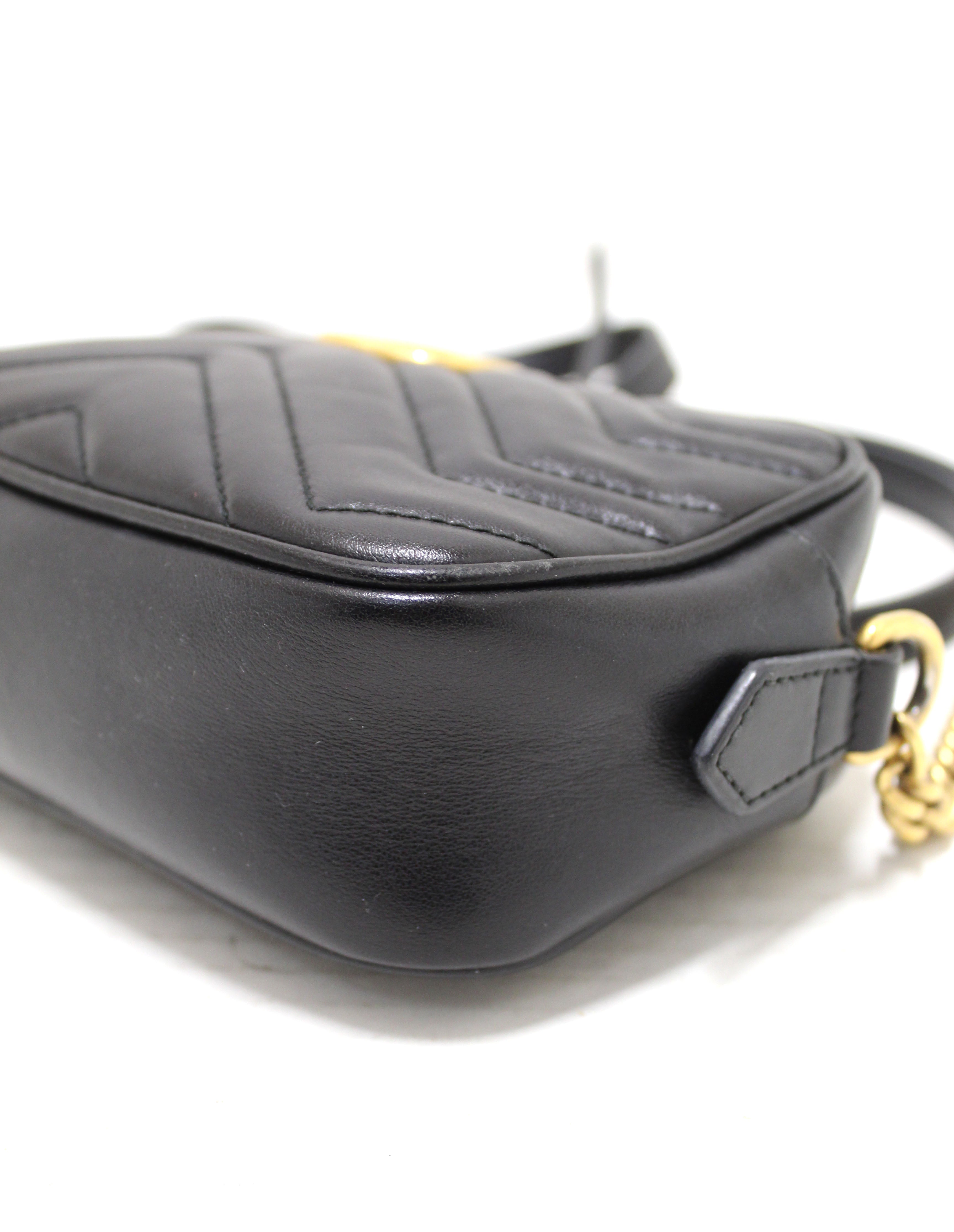 Authentic Gucci Black Matelassé Chevron Leather GG Marmont Mini Shoulder Bag