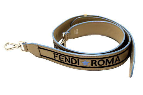 Authentic Fendi Beige Calfskin Leather Strap You Roma Shoulder Strap