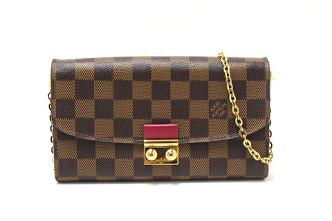 Authentic Louis Vuitton Damier Ebene and Fuchsia Croisette Chain Wallet