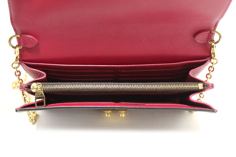Authentic Louis Vuitton Damier Ebene and Fuchsia Croisette Chain Wallet