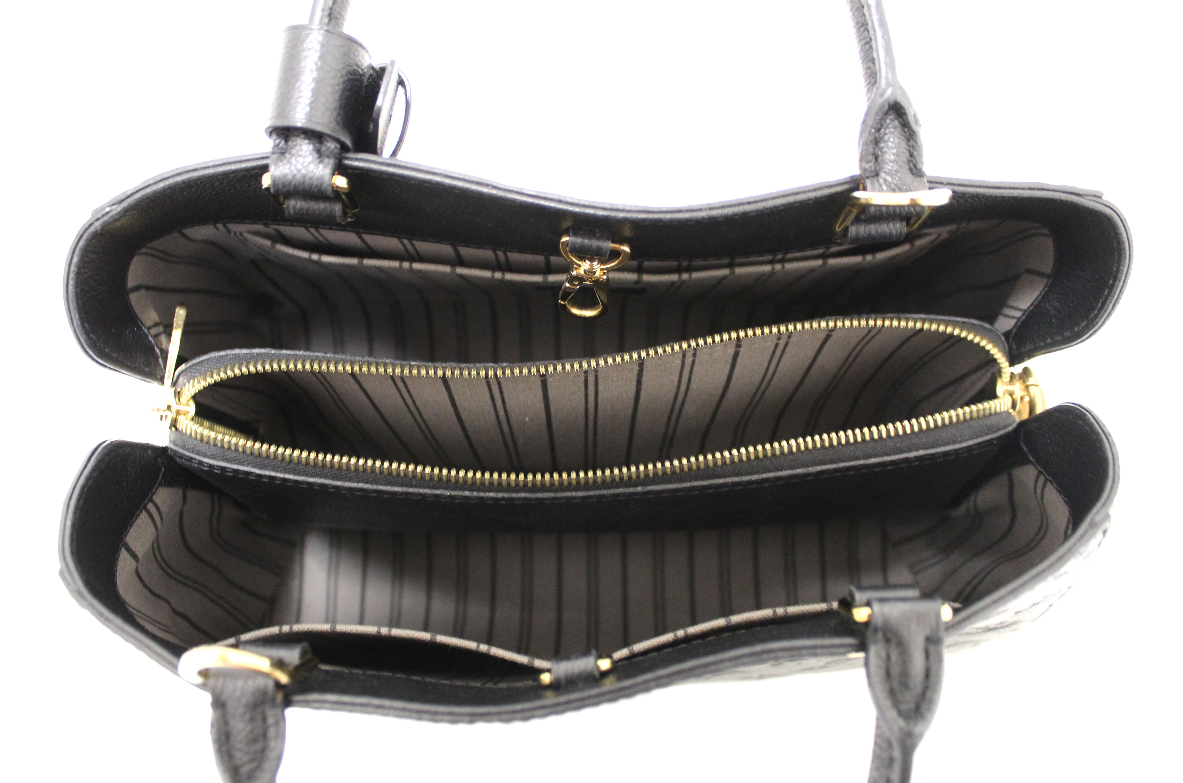 Authentic Louis Vuitton Black Monogram Empreinte Leather Montaigne MM Bag