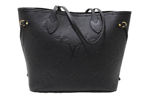 Authentic Louis Vuitton Black Monogram Empreinte Leather Neverfull MM Shoulder Tote