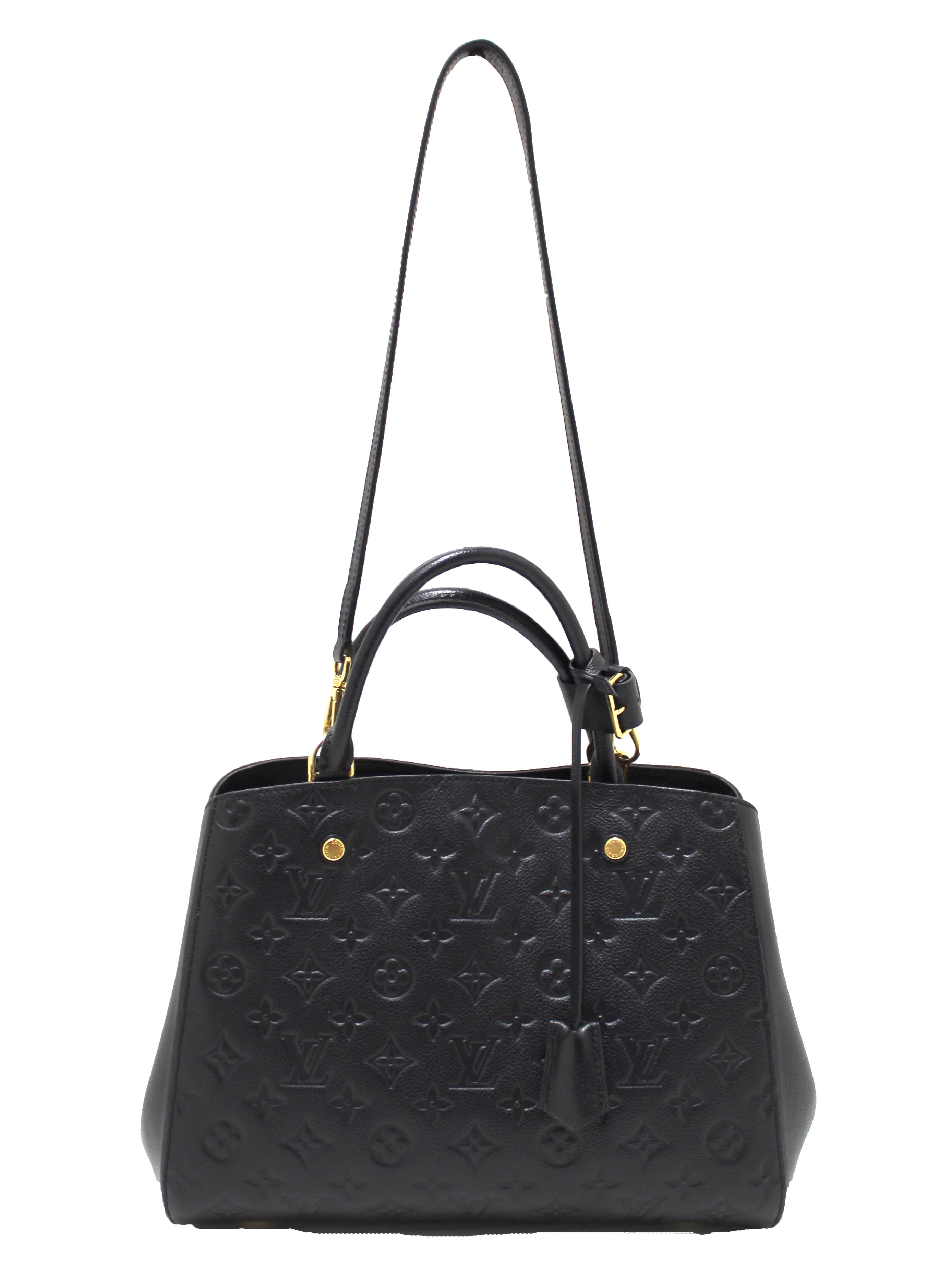Authentic Louis Vuitton Black Monogram Empreinte Leather Montaigne MM Bag
