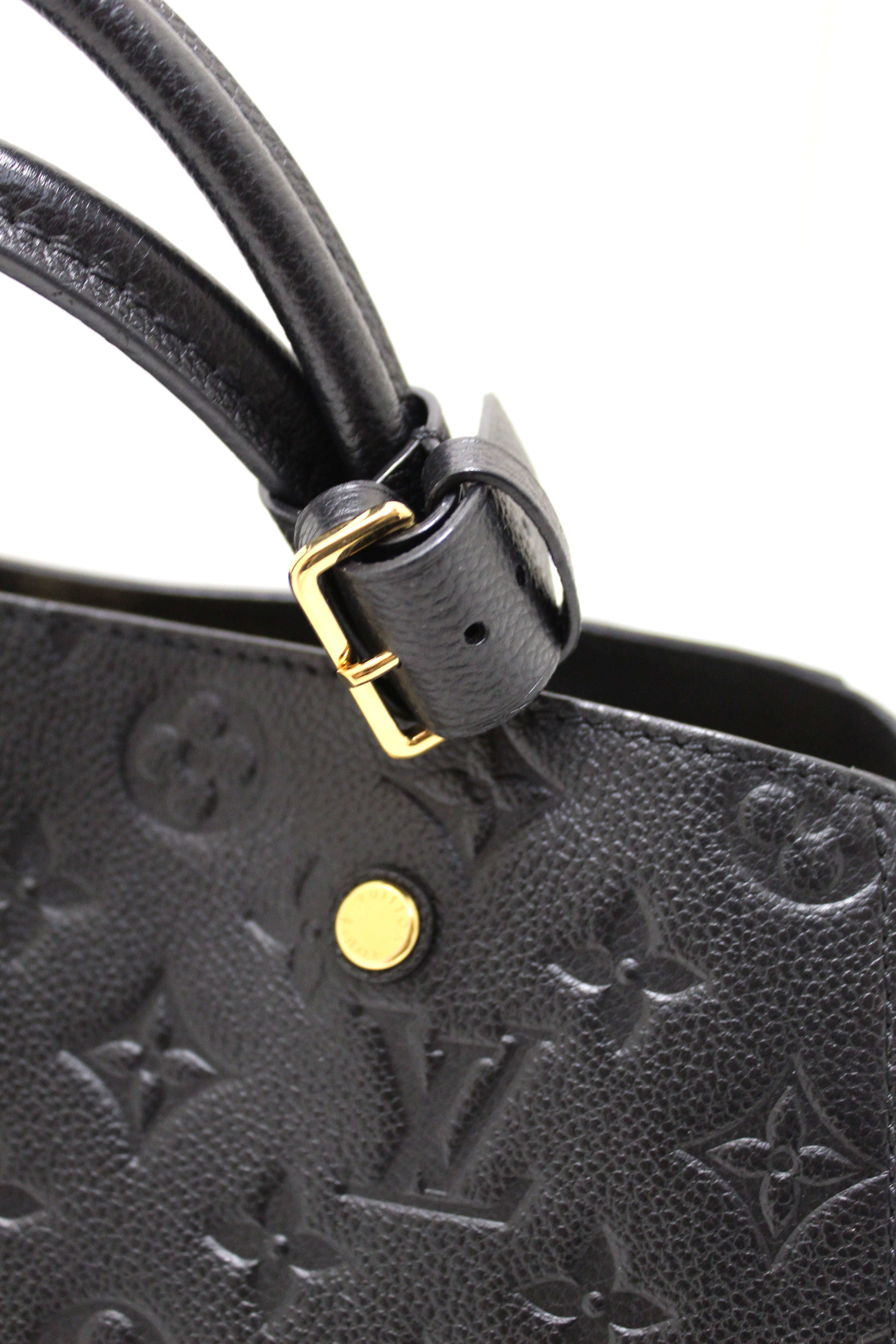 Authentic Louis Vuitton Black Monogram Empreinte Leather Montaigne MM Bag