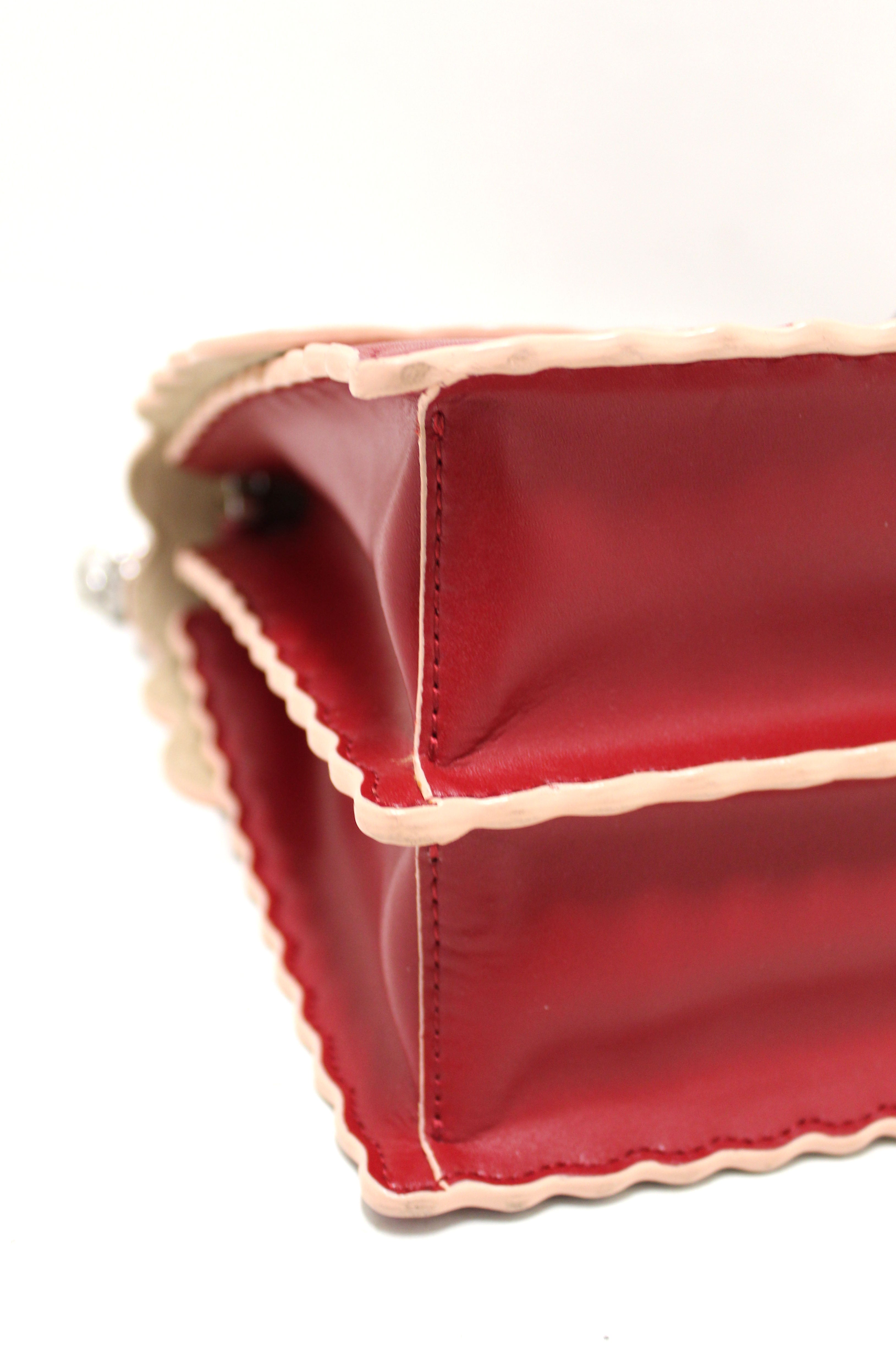 Authentic Fendi Red Scallop Leather Mini I Kan Chain Shoulder Bag