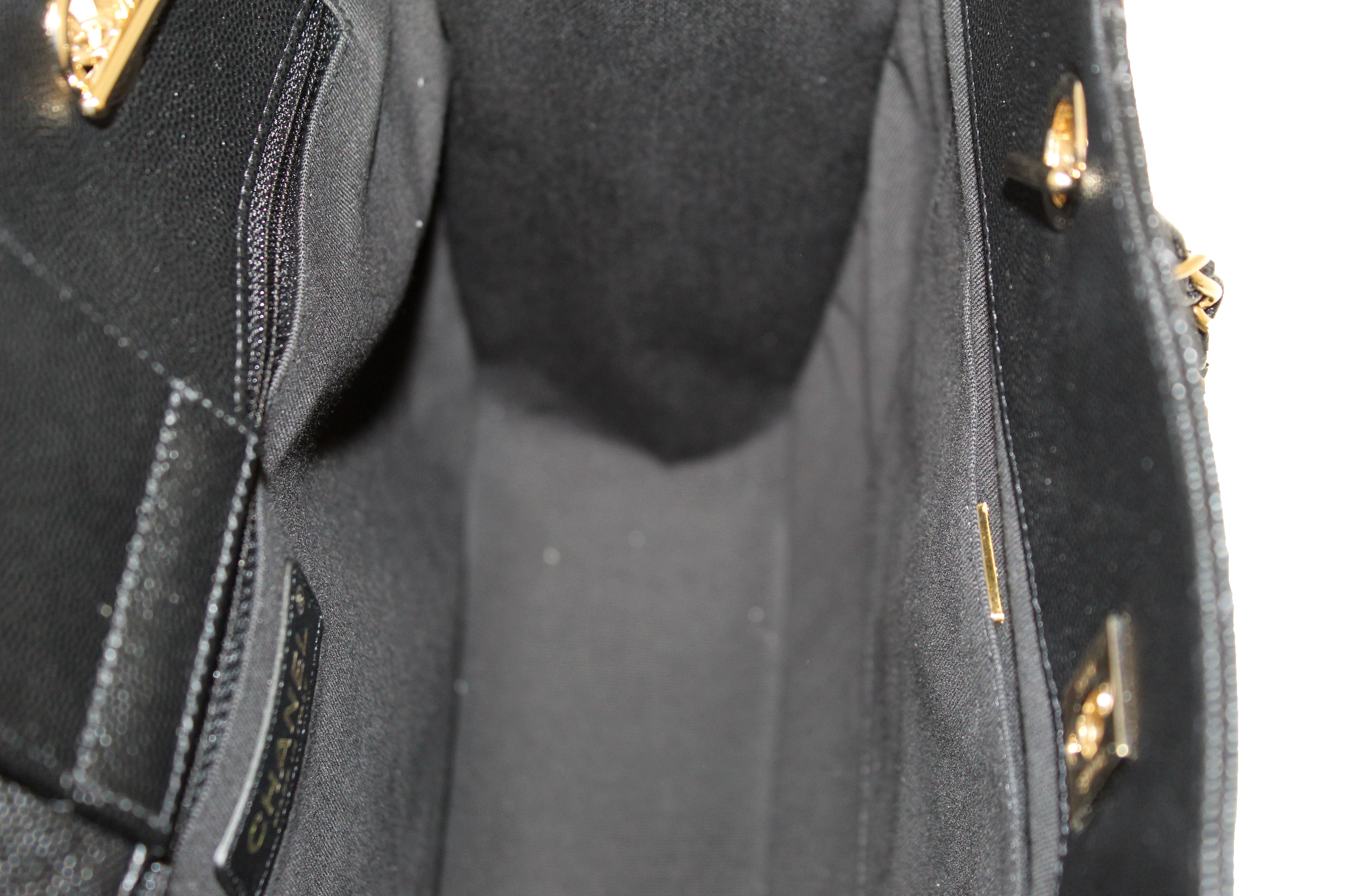 Authentic Chanel Black Quilted Caviar Leather Large Shopping Tote Bag