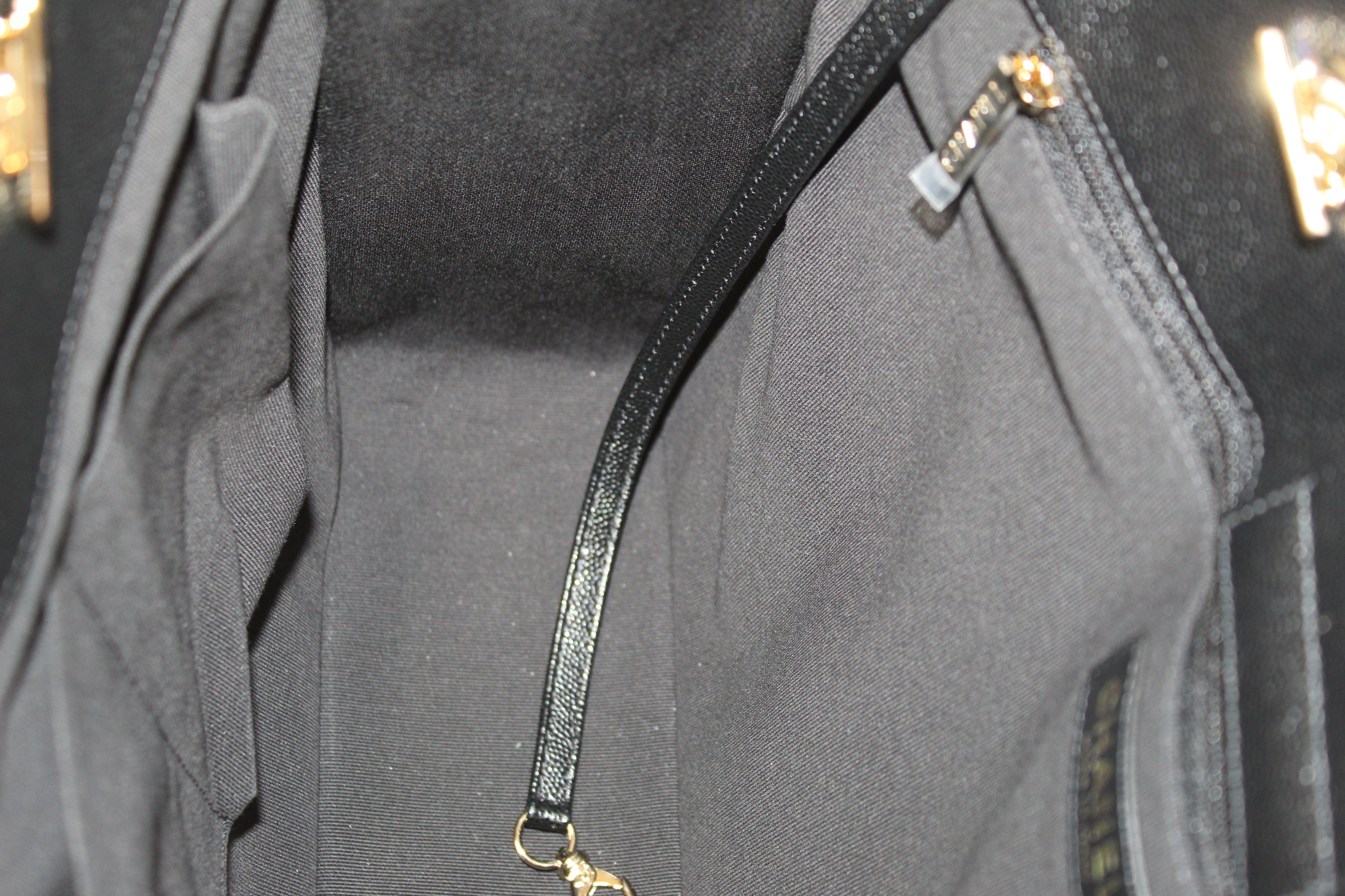 Authentic Chanel Black Quilted Caviar Leather Large Shopping Tote Bag