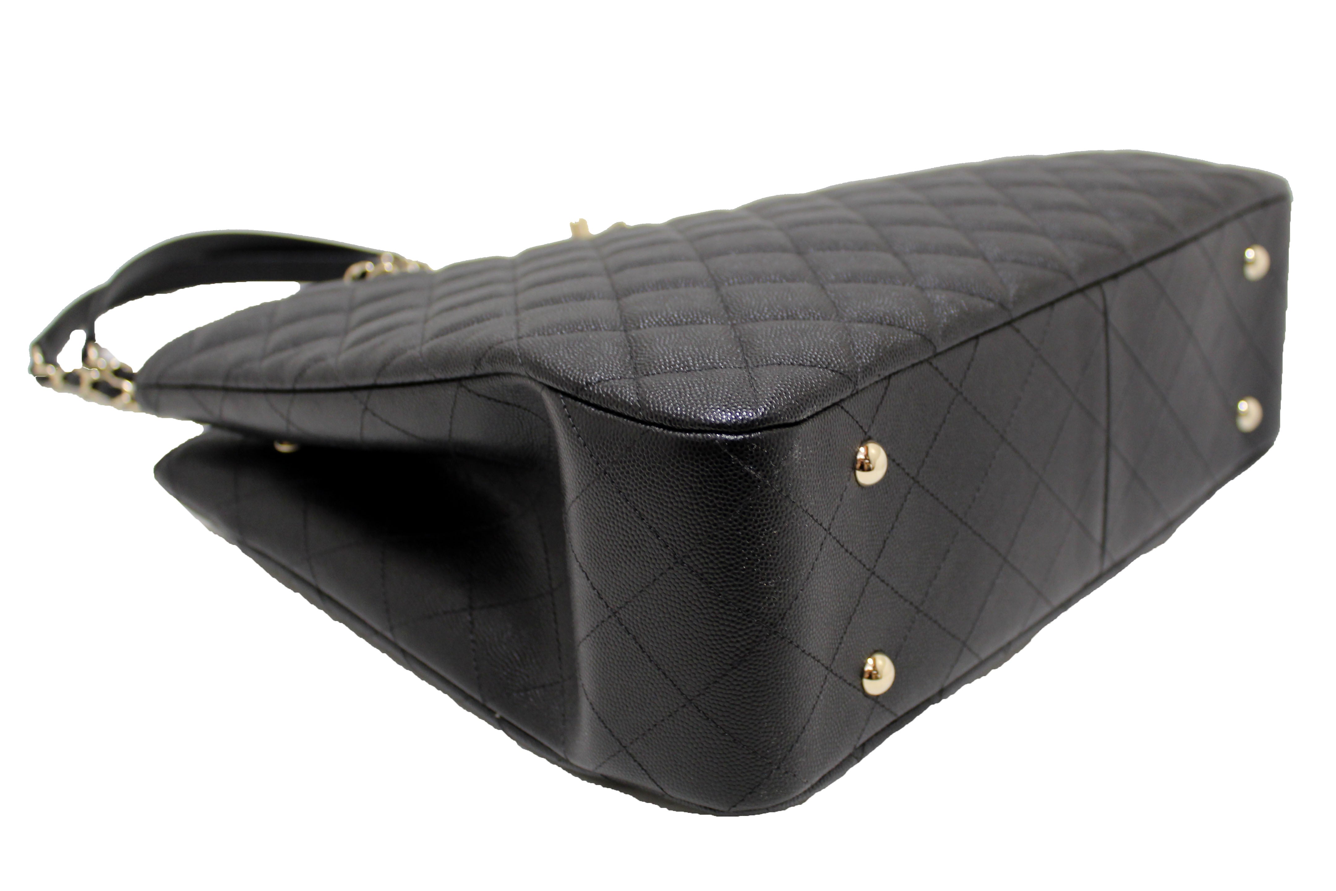 Authentic Chanel Black Quilted Caviar Leather Large Shopping Tote Bag