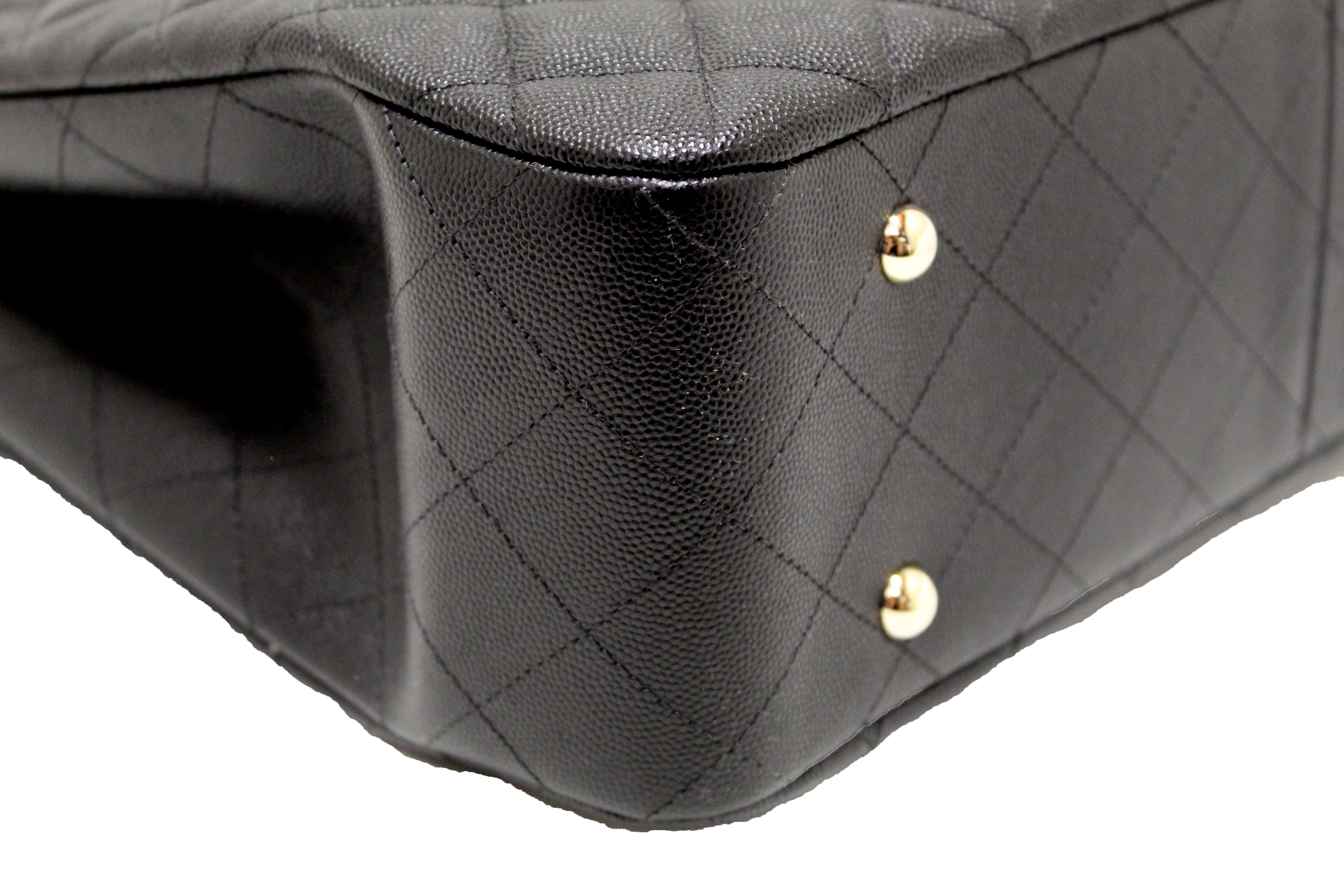 Authentic Chanel Black Quilted Caviar Leather Large Shopping Tote Bag