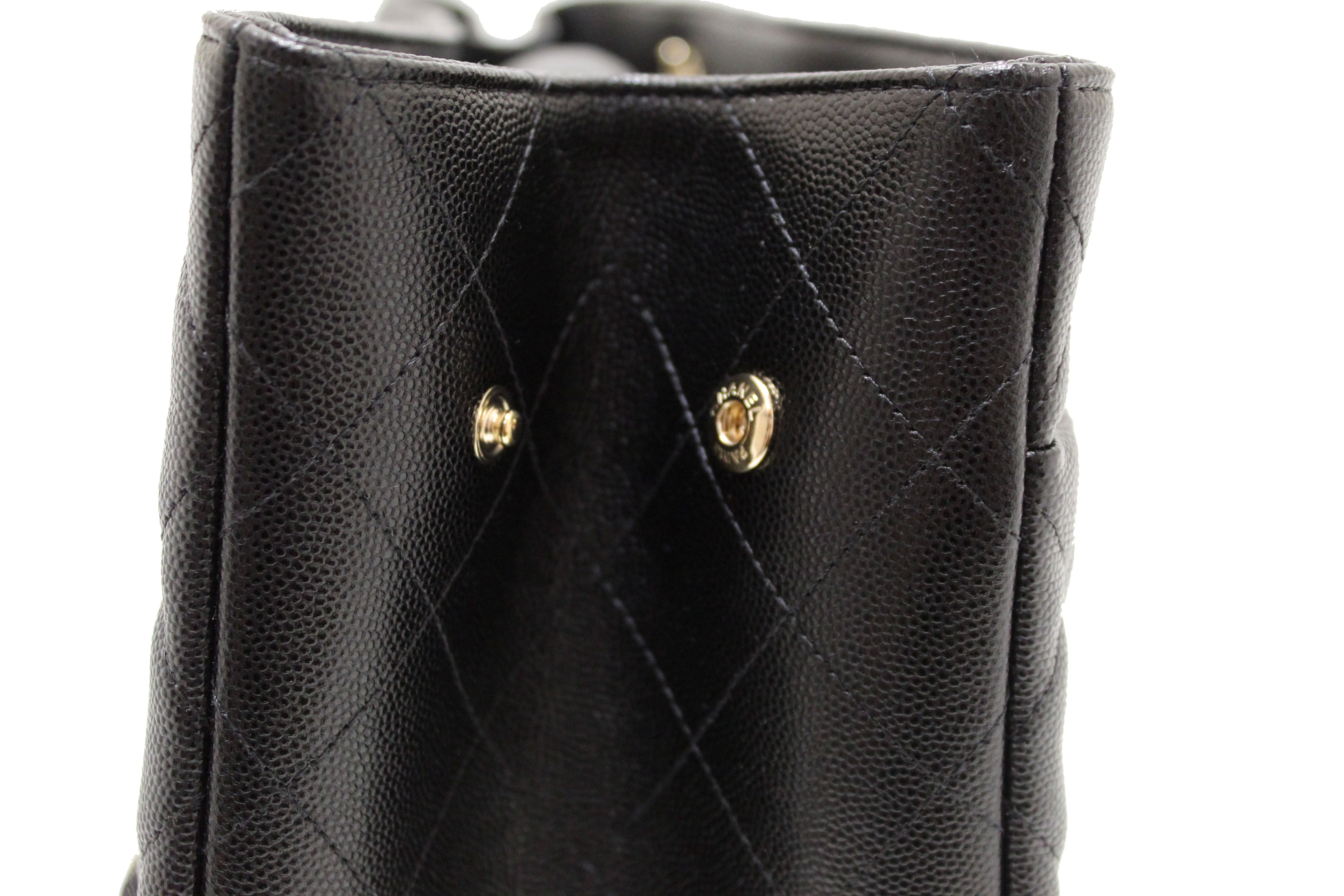 Authentic Chanel Black Quilted Caviar Leather Large Shopping Tote Bag